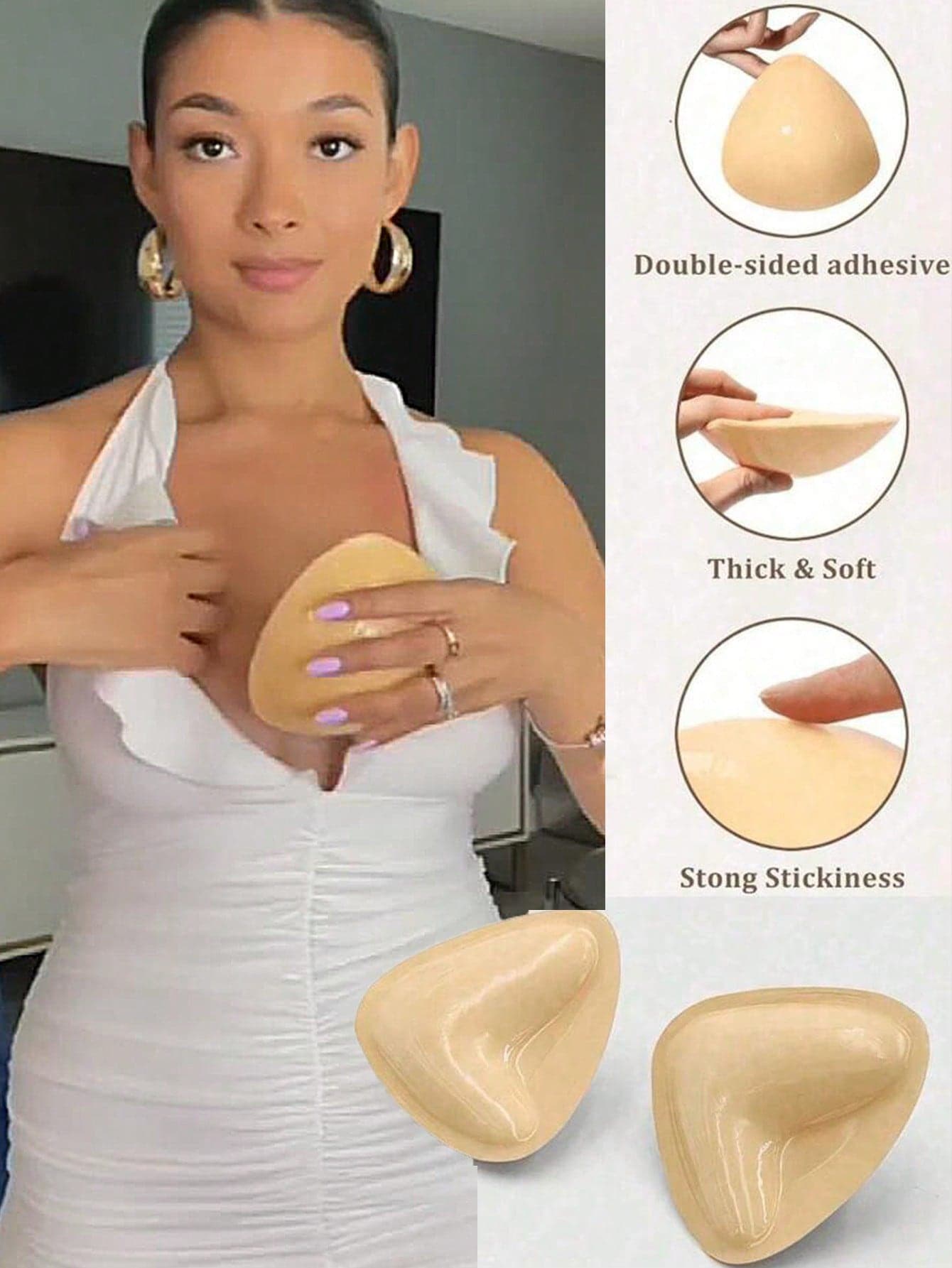 1 Pair Double-Sided Self-Adhesive Breast Pads, Reusable Invisible Thickened Breast Pads, Waterproof For Swimming, Double-Sided Self-Adhesive Breast Pads | Ultra-Thin Natural Lift | Waterproof And Sweatproof, Suitable For Swimming | Reusable, Resistant To Deformation | Suitable For Seamless Bras/Bikinis
