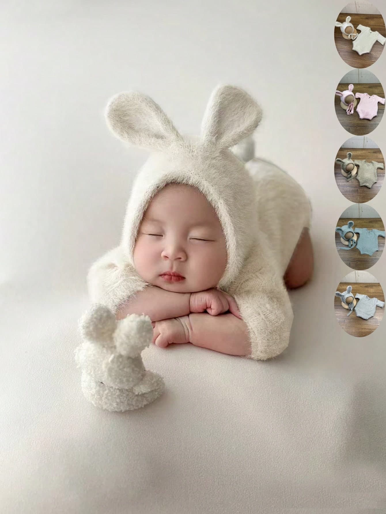 2pcs/Set Newborn Baby Photography Outfit, Soft Mink Velvet Bunny Ear Hat And Romper Set, Infant Growth Photography Props, Gift For Baby Boys & Girls