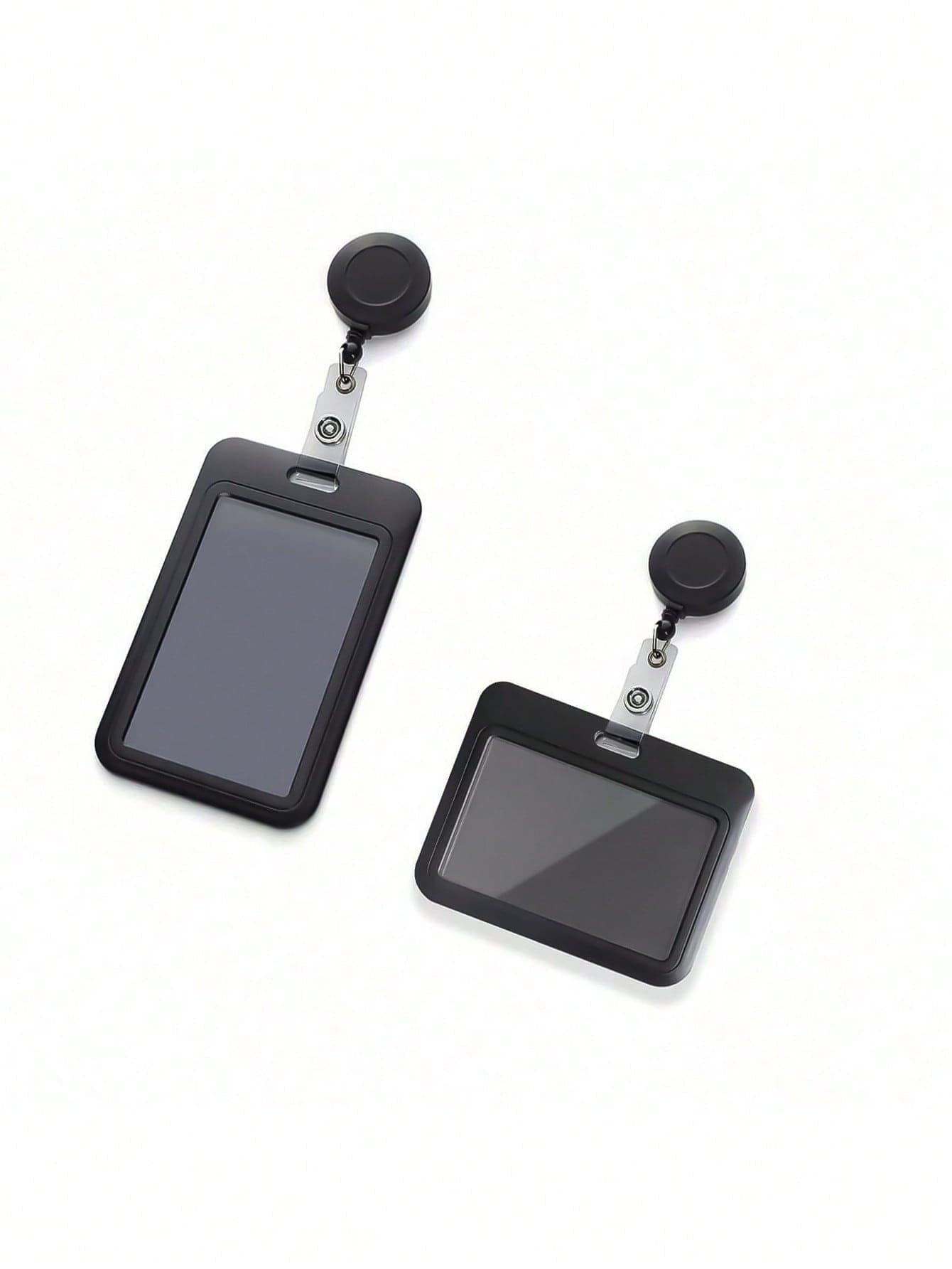 2pcs Sling Badge Holder Hard Vertical Plastic Card Case Protector With Retractable Badge Reel Carabiner For Office School Proximity Key Card Driver's License And Pass Photo Card Cover Card Holder Wallet Business Credit Id Card Holder