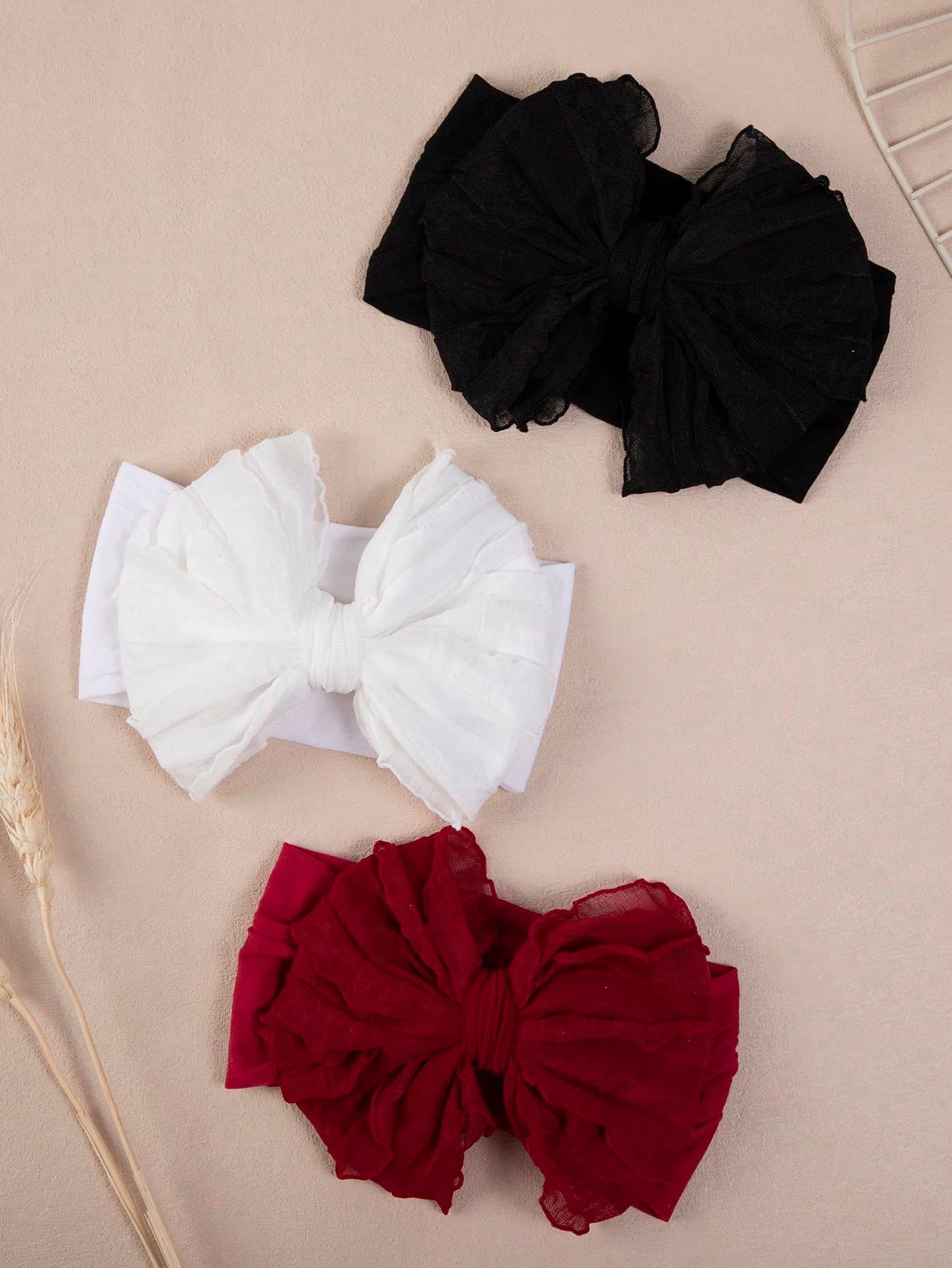 3-Piece Set Children's Hair Accessories Big Bow Nylon Headband 3-Color Chiffon Knot Girls' Hairband