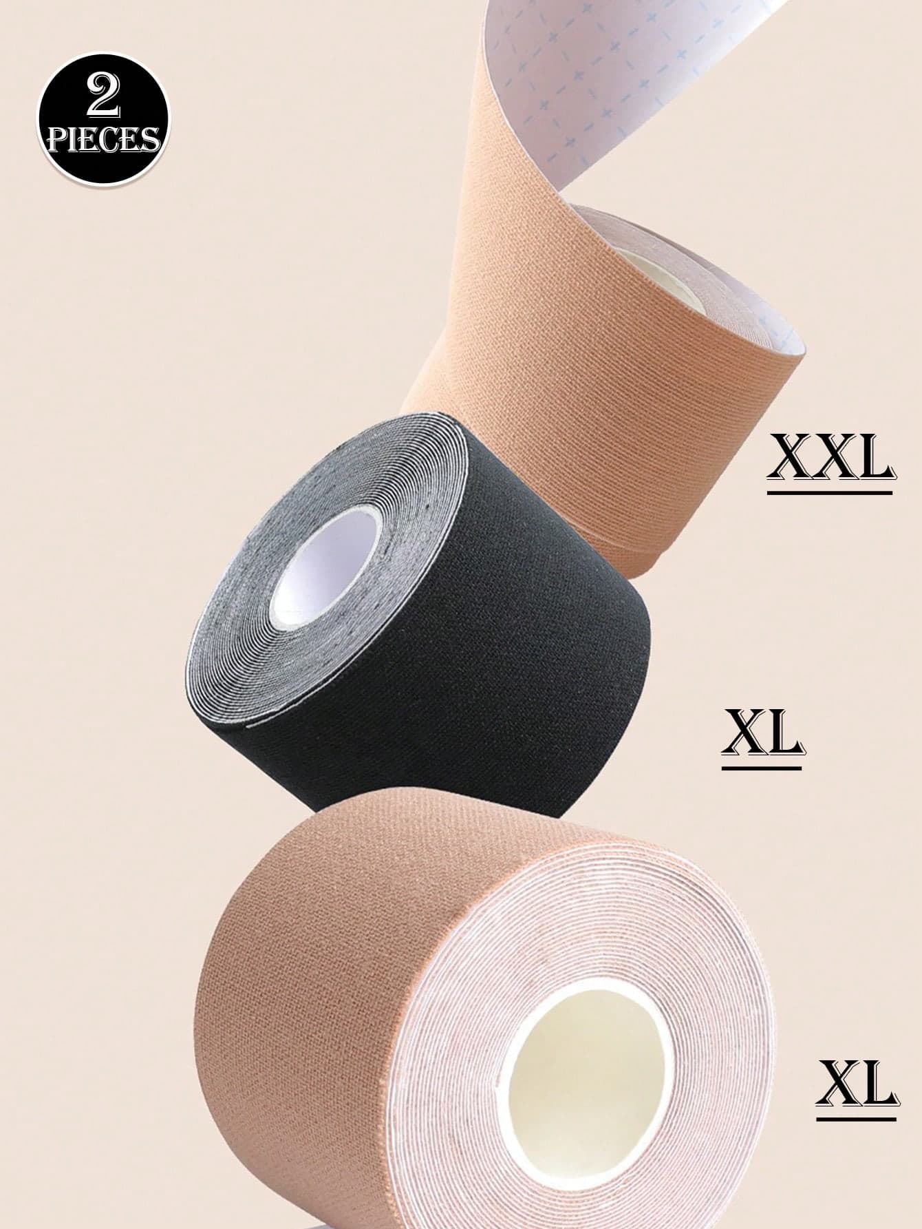2 Rolls Foldable Breast Lift Tape, Seamless Self-Adhesive Disposable Tape, Elastic Sports Bandage, Universal Size A-F, Khaki/Black