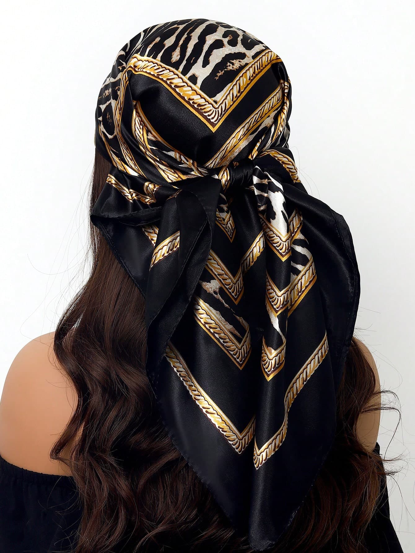 1pc 35.4 Inch Square Scarf, Fashion Printed 90cm Scarf Shawl Neckerchief Luxury Silk Feeling For Women, All Season For Dress