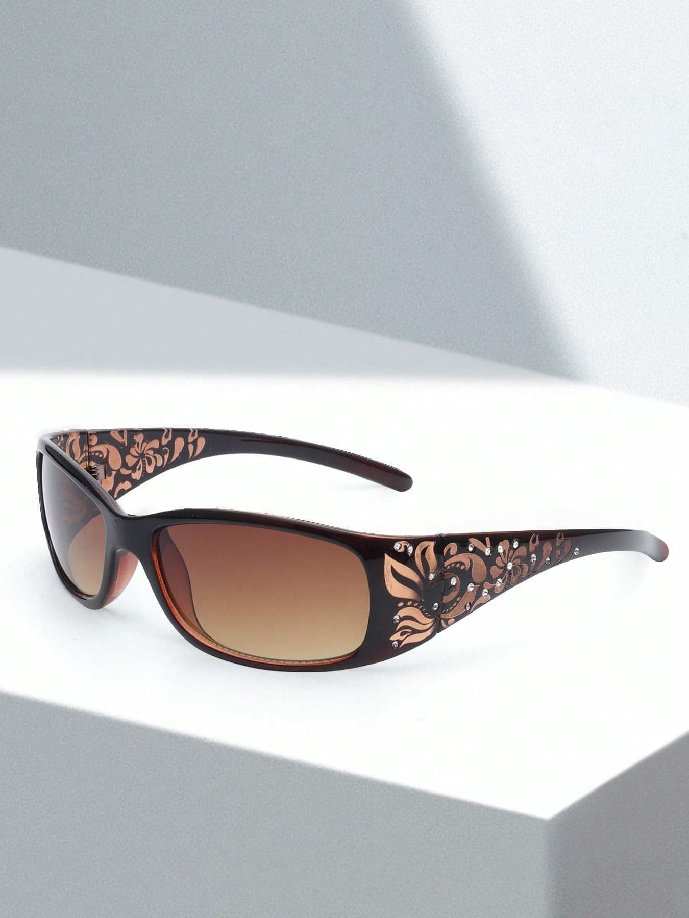 Women's Y2K Floral Embossed Small Square Glasses, Street & Party Eyewear, Vintage Boho, For Summer Beach, Music Festival, Travel, School
