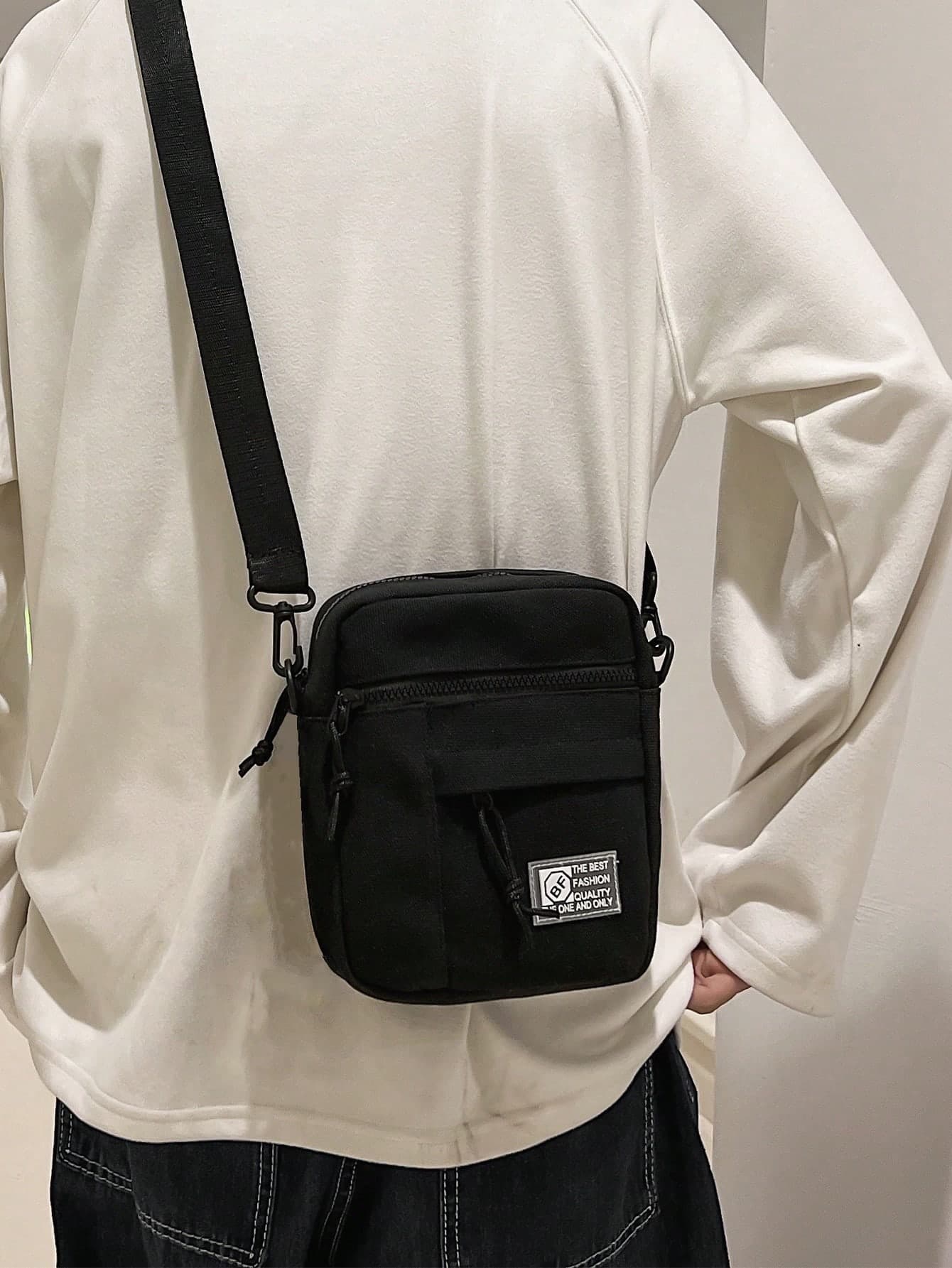 Multi-Functional Messenger Bag, Shoulder Bag, Casual Bag, Mini Men's Letter Patch Crossbody Bag, Suitable For Travel, University, Outdoor, Sports, Commuting, Handbag, Essential Student Supplies, Small Bag, Men's Crossbody Bag, Men's Phone Bag