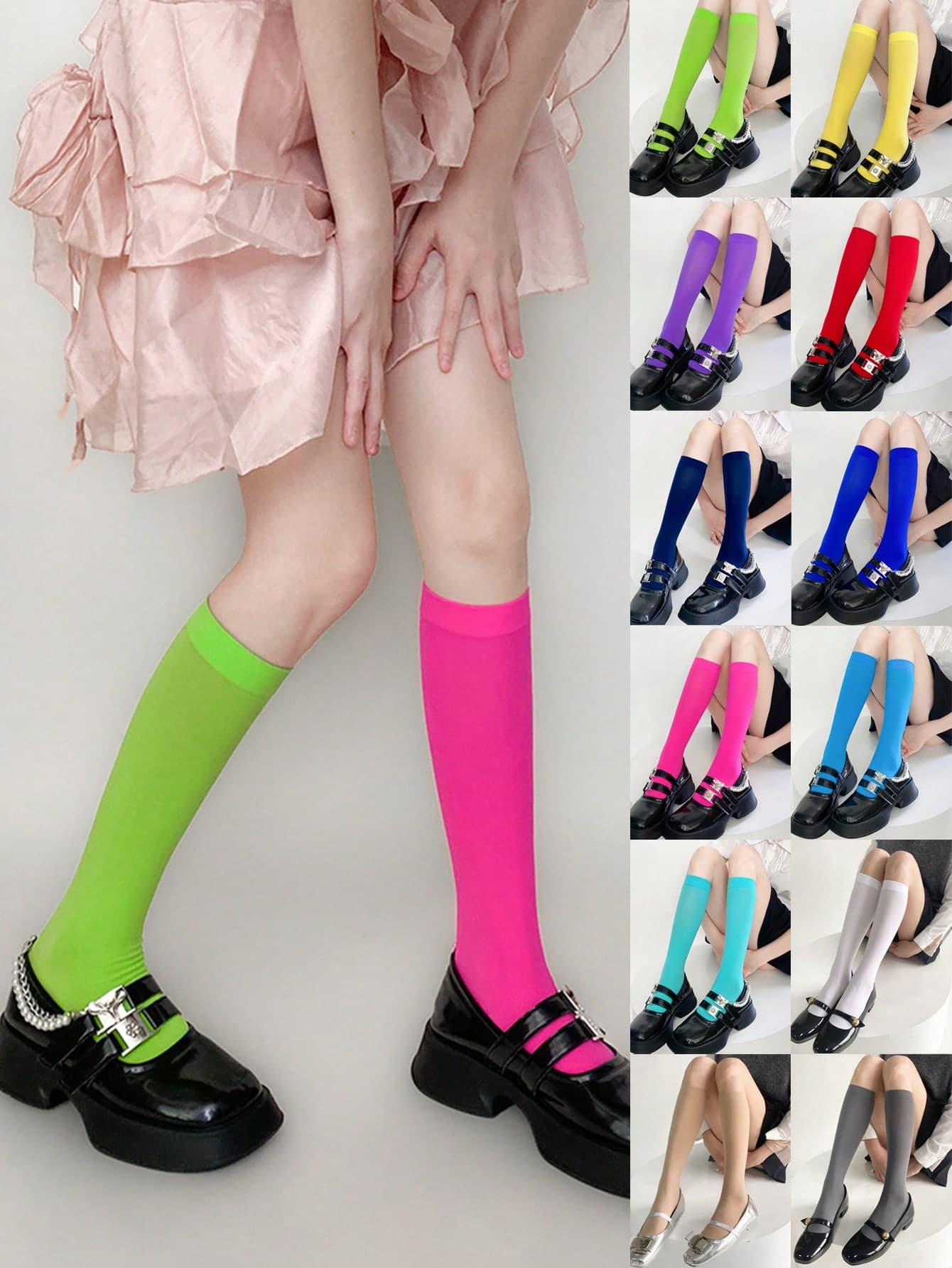 1/5/10/15 Pairs Women Thigh High Socks, Solid Color, High Elasticity 120D, Spring/Summer, Y2k, Cozy