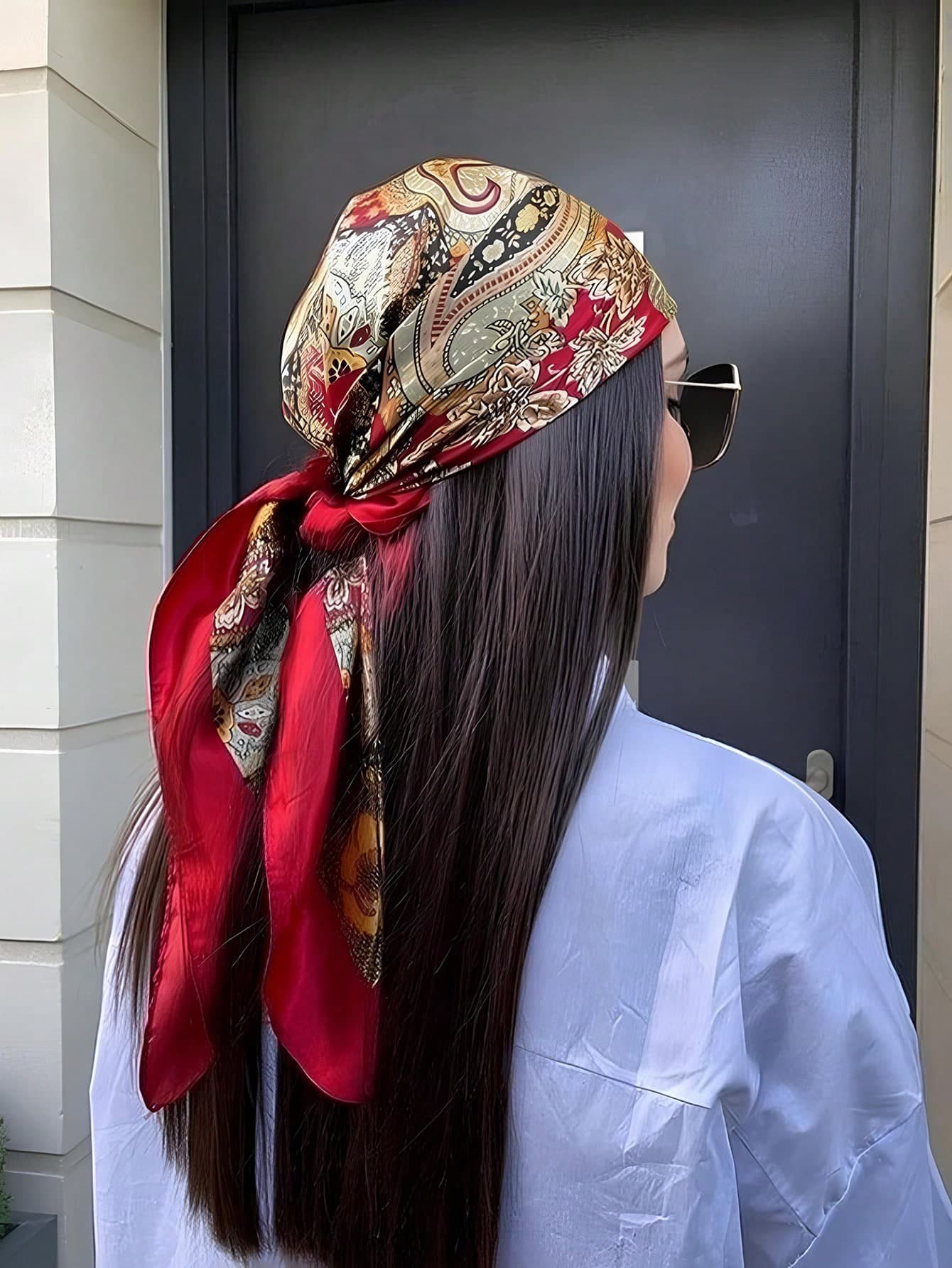 1pc Women Bandana Bohemian Paisley Printed Women Satin Scarf, Elegant Casual Headscarf/Shawl For Daily Life And Sun Protection For Dress