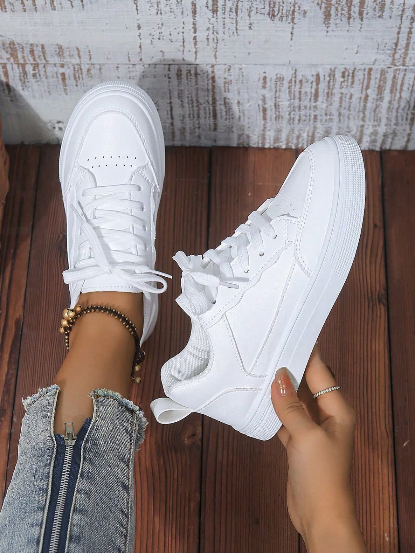 Women Casual Sports Shoes, White Sneakers, Versatile Stylish Trainers