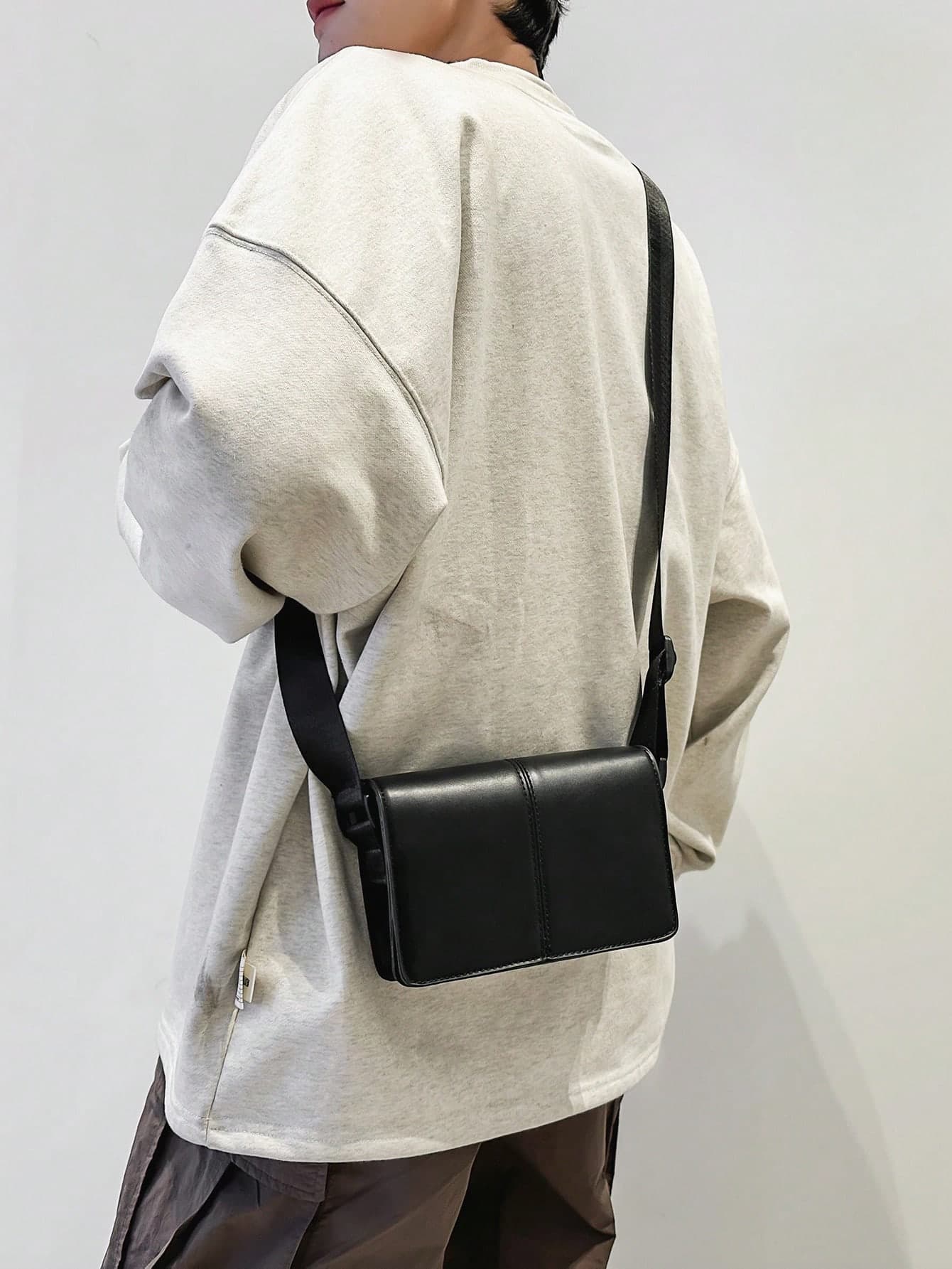 Men's Box Bag Crossbody Bag Shoulder Bag Small Square Bag Business PU Waterproof Flap Bag Wallet Unisex Business Storage Bag Suitable For Business Travel Toiletries Storage Tool Bag Large Capacity Keep Your Items Organized And Easy To Carry Peach Tree