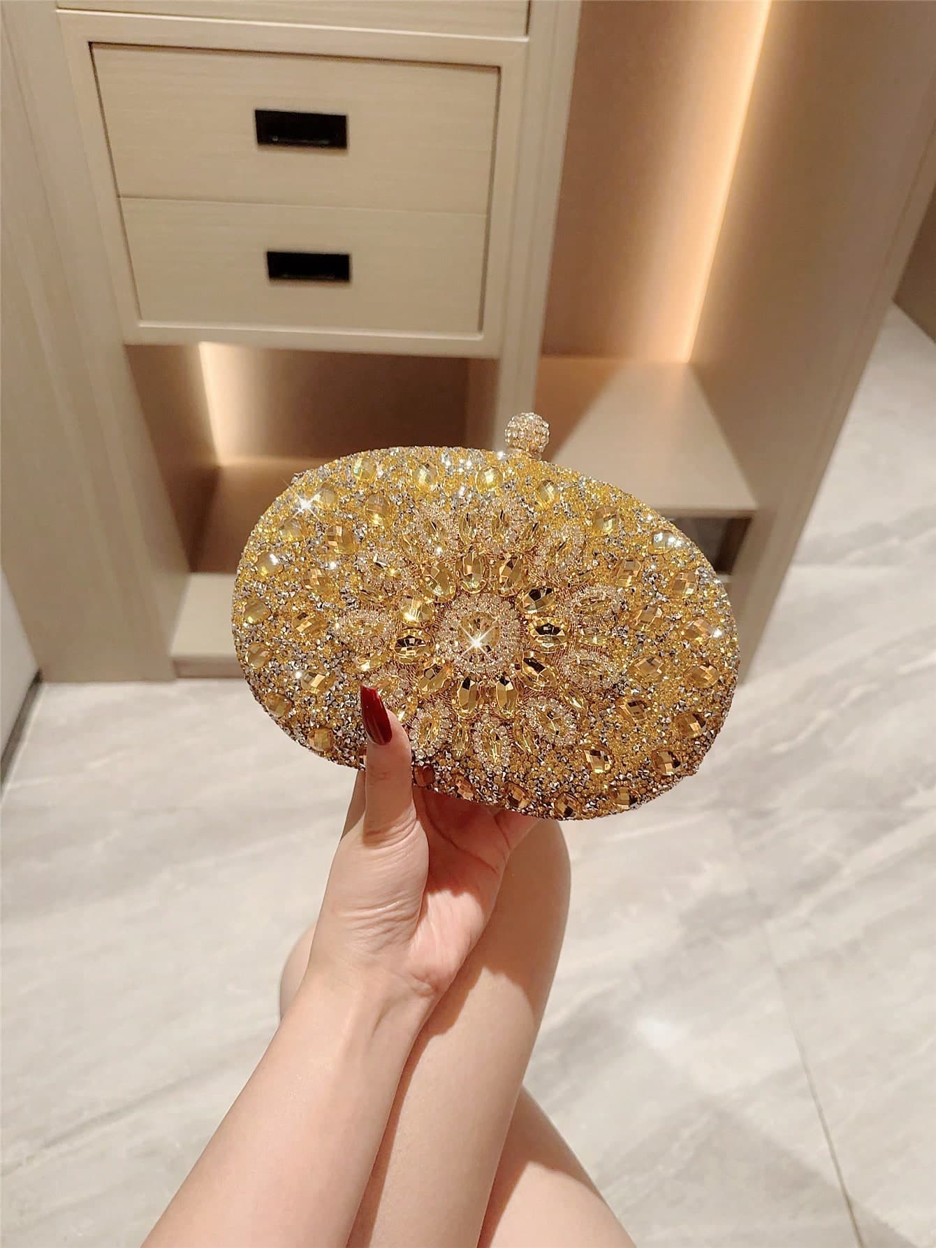 Luxury Goose Egg Shape Crystal Embellished Clutch Bag, Formal Dress Bag, Prom Bag For Party