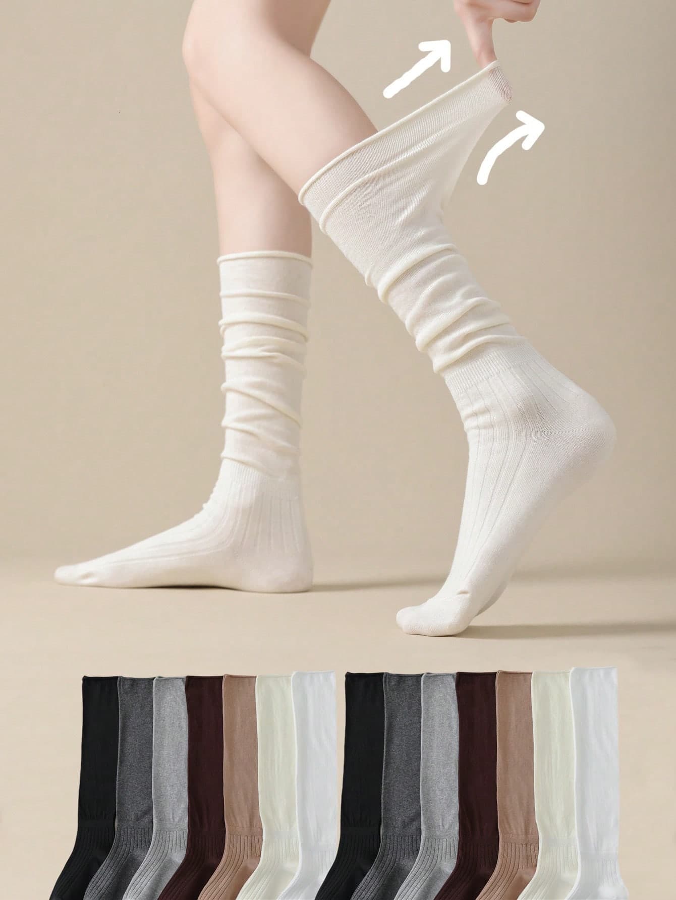White Layered Socks Half Pair, Women's Mid-Calf Socks, Summer Thin Style Ankle Boots Matching Mid-Calf Socks, Also Can Match Ankle Boots, Solid Color Knee-High Socks, Y2K Style, Comfortable