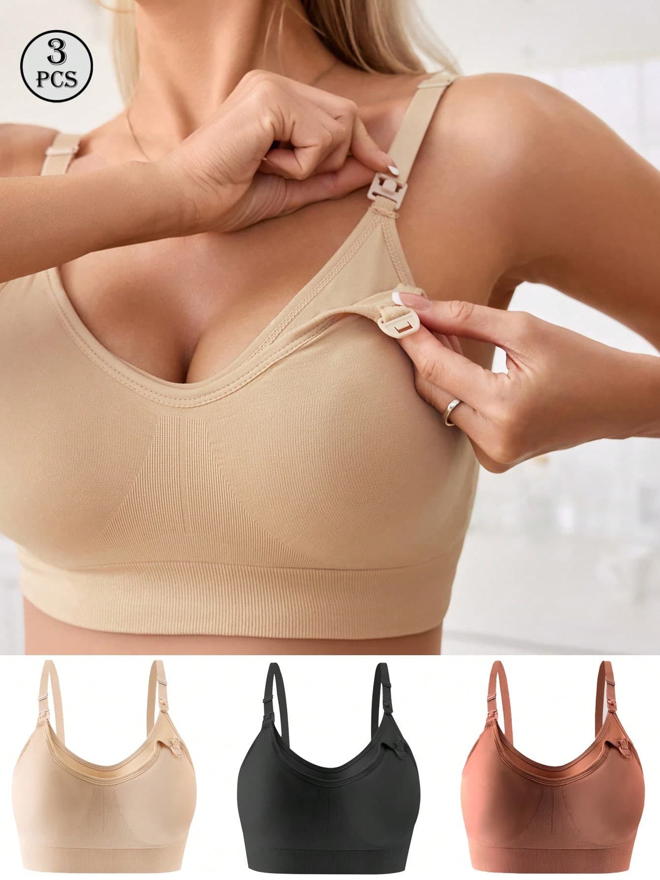 3pcs/Set Pregnant & Nursing Front Clasp Seamless Breastfeeding Bras, Comfortable & Prevent Sagging, Maternity & Postpartum Use
