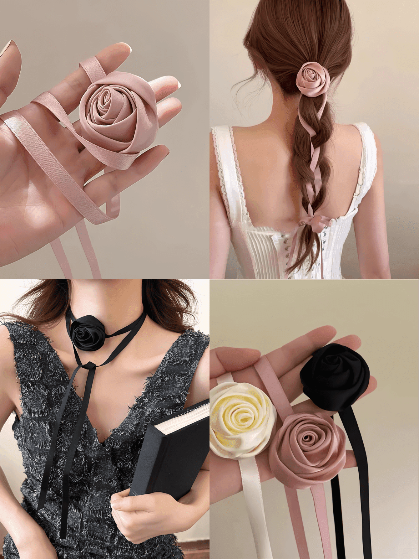 1pc Women Fashion Elegant Rose Flower Headband,Sexy Simple Woven Scarf Hair Band,Ponytail Holder Hair Accessory