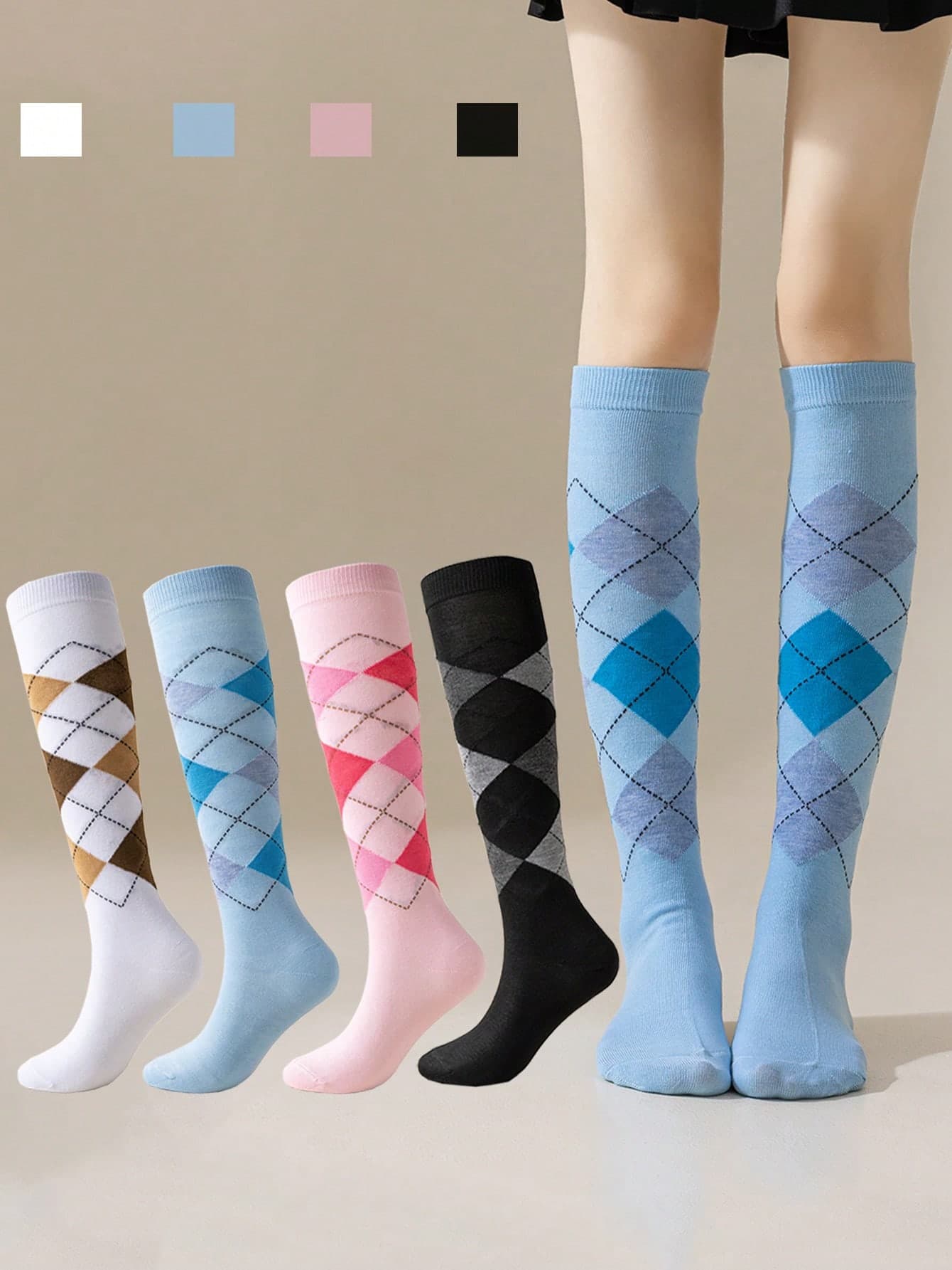 1/2/4 Pairs Of Spring And Autumn Women's Wear European And American Diamond-Plaid Jk Calf Socks, Breathable Sweat Absorption, Suitable For Dating Parties, Cosplay Dress Up Calf Socks, Y2k, Cozy