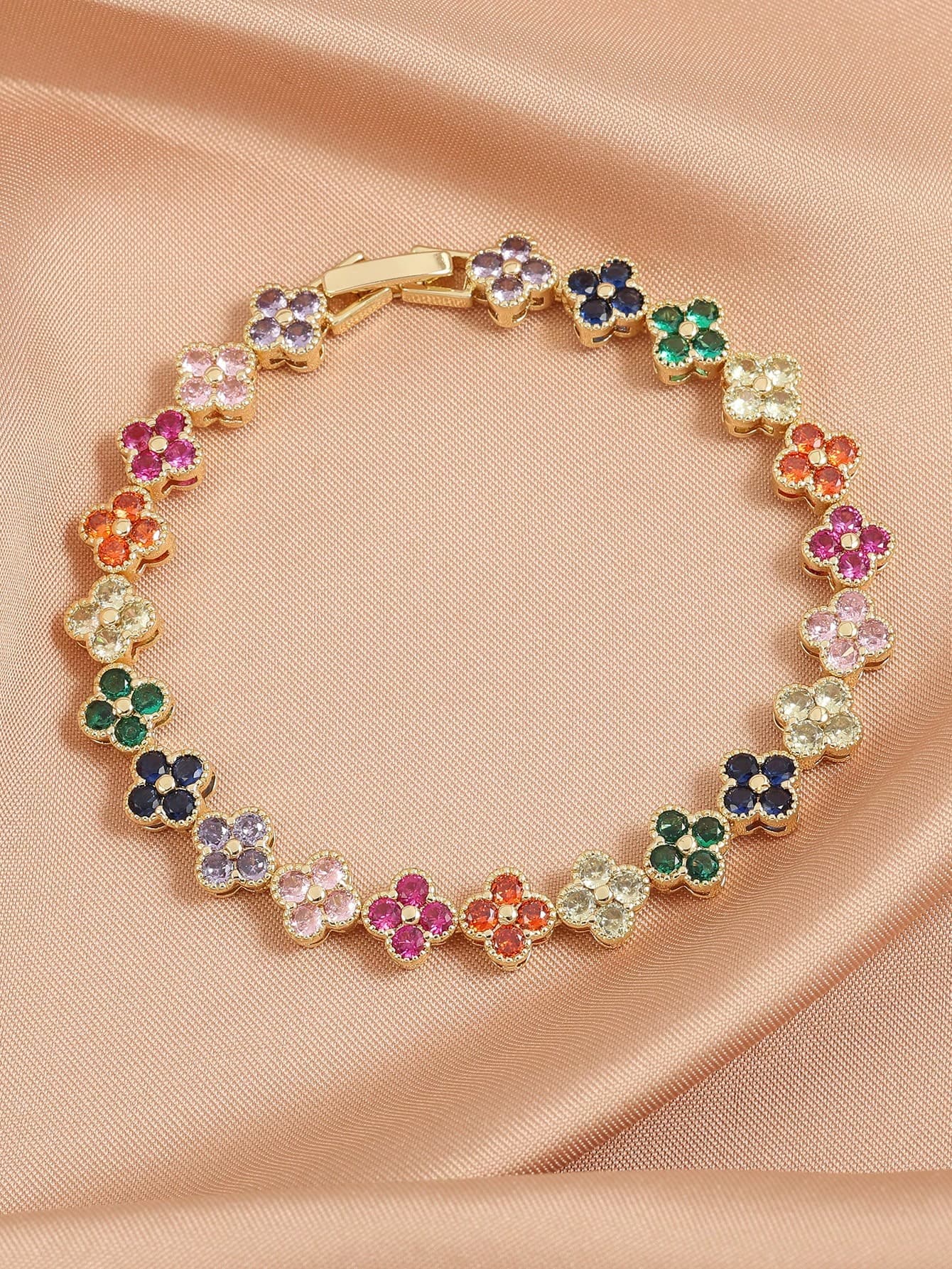1pc Fashion Floral Rhinestone Decorated Zirconia Stone Bracelet, Suitable For Women To Wear In Parties, Weddings And Formal Occasions