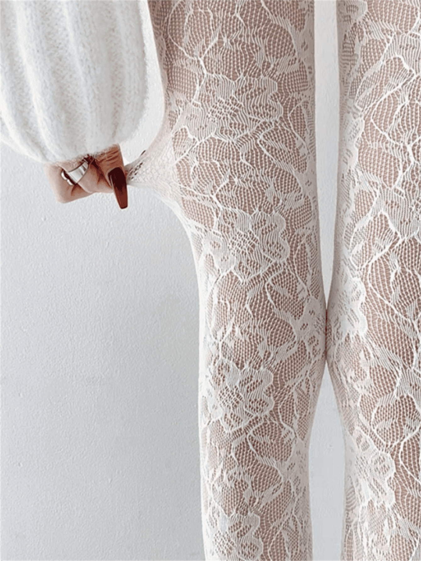 1pc New Vintage Sexy Stockings, Floral Jacquard White Pantyhose, Hollow Lace Net Stockings, Spring/Summer Tights For Dress, For Christmas Gift