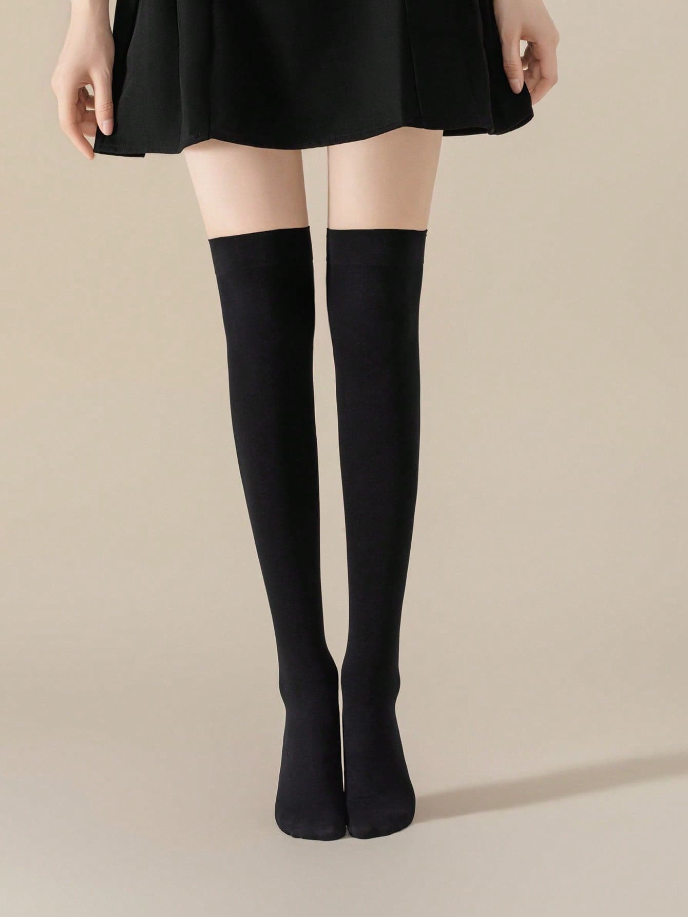 1 Pair Solid Color Comfortable Knee-High Socks, Lightweight Thigh-High Socks For Women, Cozy