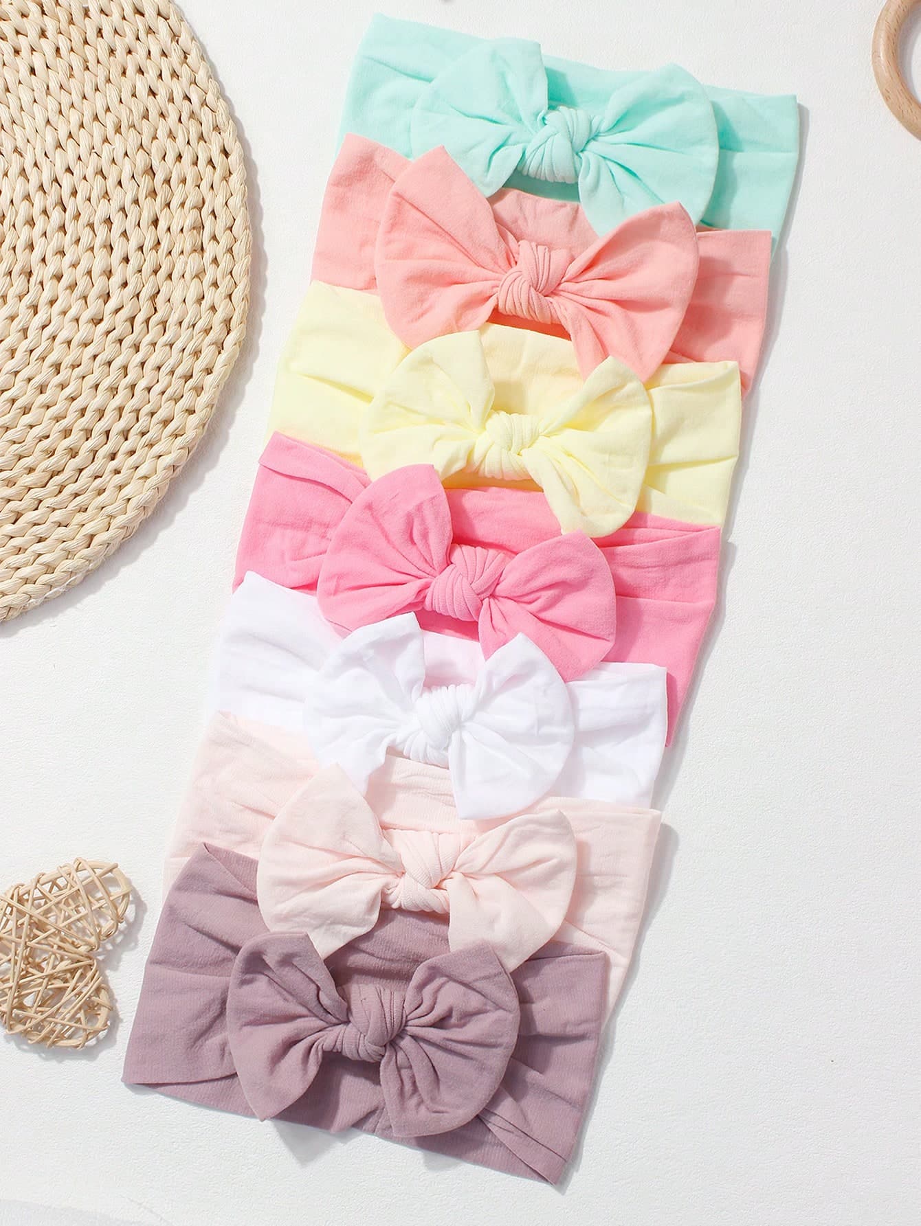 7pcs/Set Candy Color Nylon Bows Headbands Set For Infant, Suitable For Daily Wear