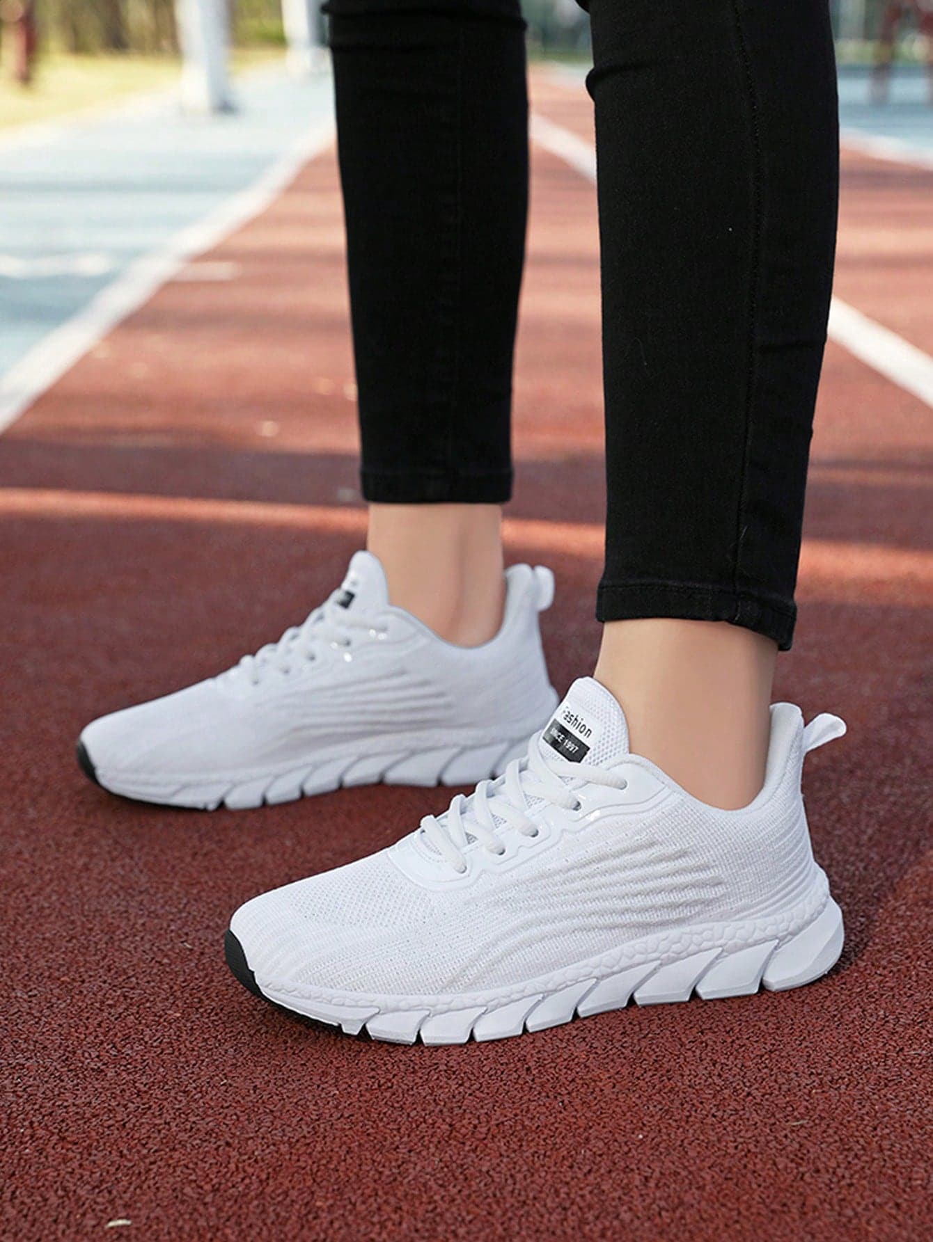 STARNOVO 1 Pair Women's Casual Walking Sneakers, White Knit Upper Breathable Lightweight Tennis Shoes For Workout Exercise