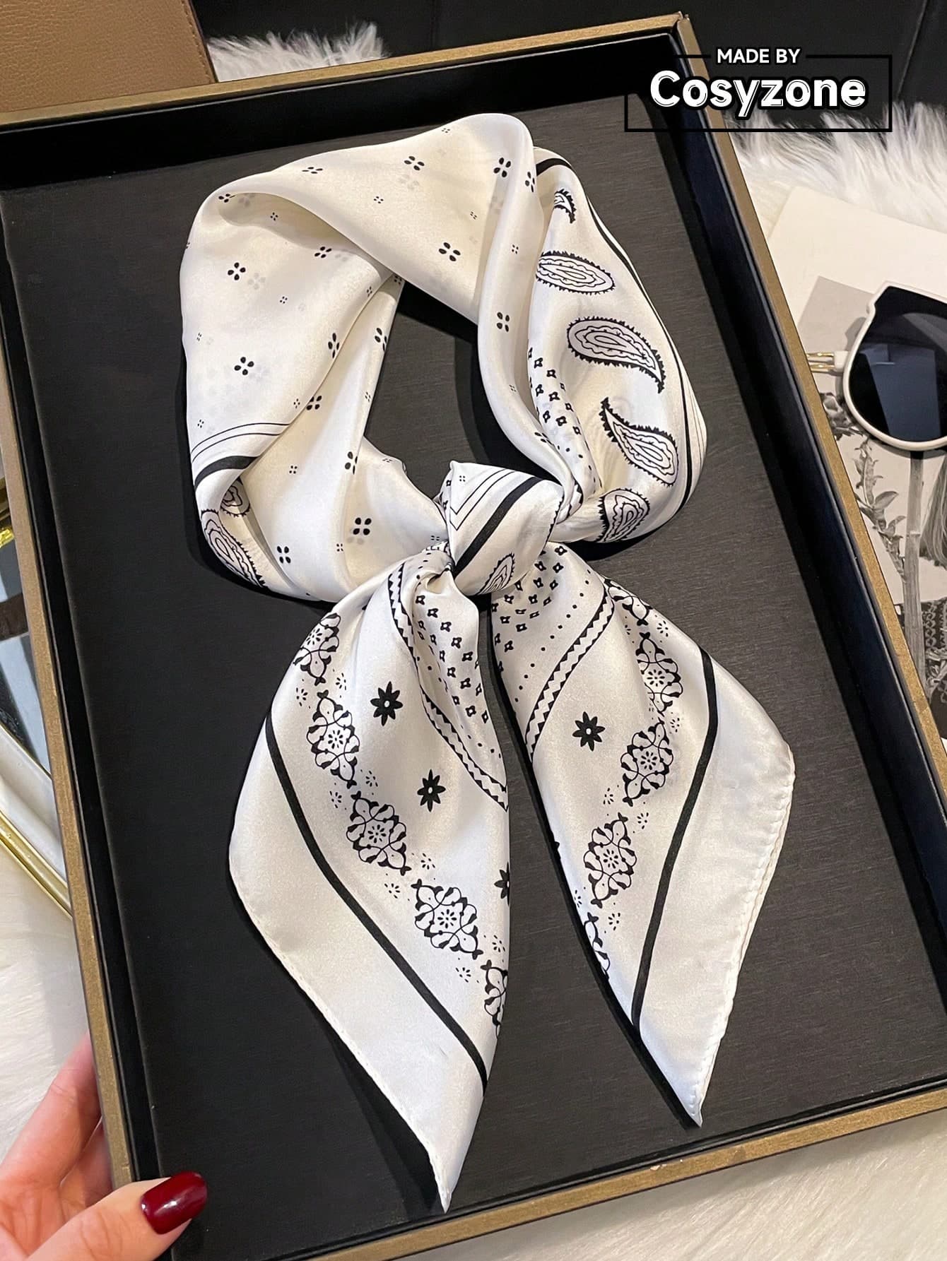 1pc Faux Silk Paisley Pattern 27.6in Small Square Scarf, New Spring/Summer Bandana For Women, Versatile Waist Belt, Package Decor, Hair Wrap, Neckerchief, Fashion Accessory Scarf For Dress