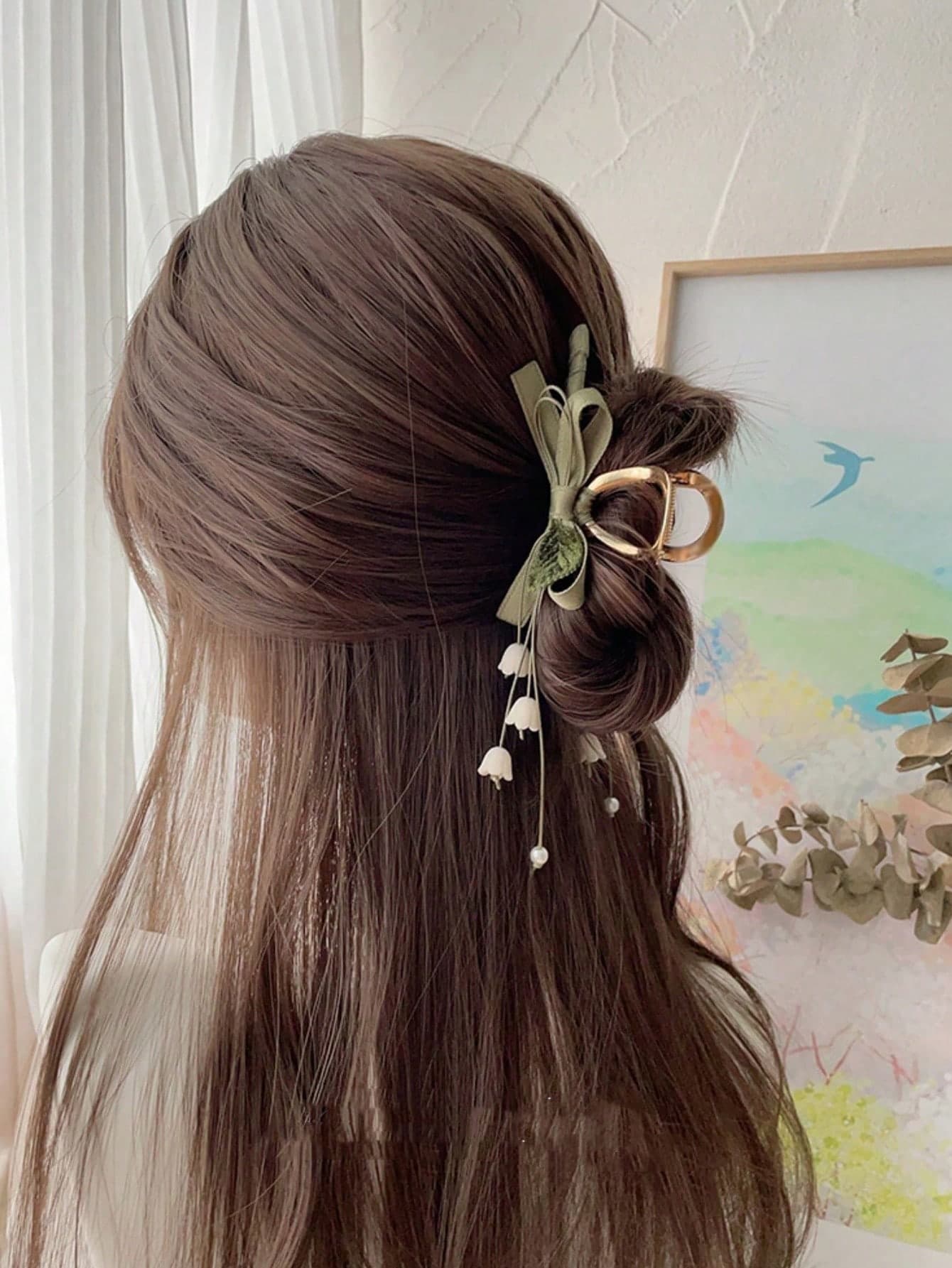French Countryside Style Forest Tied Bell Orchid Tassel Clip, 1 Fairy Hair Accessory At The Back Of The Head, Suitable For Daily Wear, Elegant Hair Clip For Outdoor Leisure, Dating, And Parties As A Gift Hair Claws Claw Clips Hair Clips Hair Jaw Clip Hair Clamps Hair Clutch Hair Claw Clip Fall Winter Hair Accessories For Women Bows For Vacation Outfits Woman Flower Hair Clip Summer Outfits