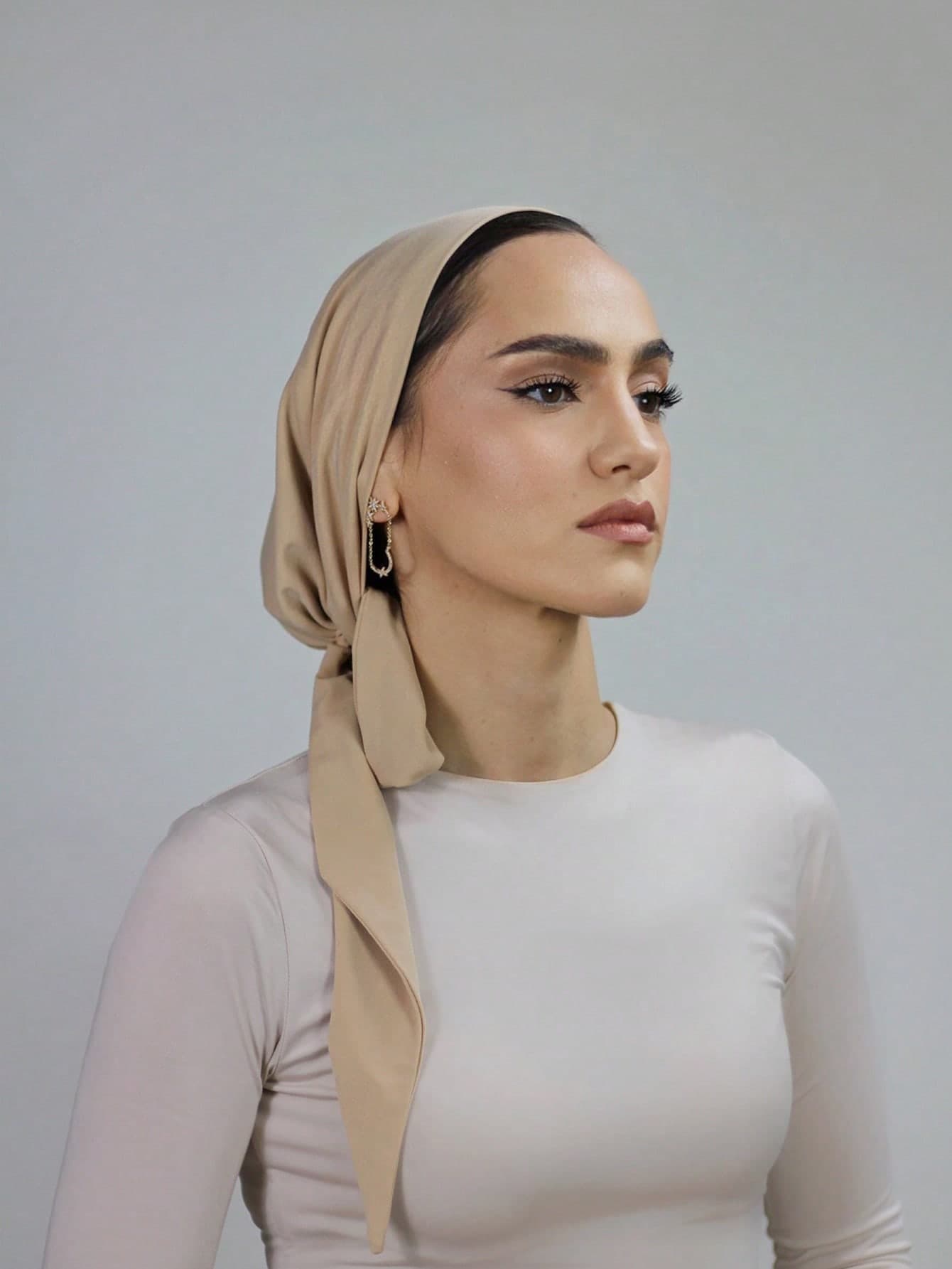 1pc Women Solid Color Turban Cap, Elastic Drawstring Headband Scarf, Breathable Comfortable Sweatband Hijab Cap Suitable For Daily, Sports, Yoga, Fitness And Fashion Outfits For Dress