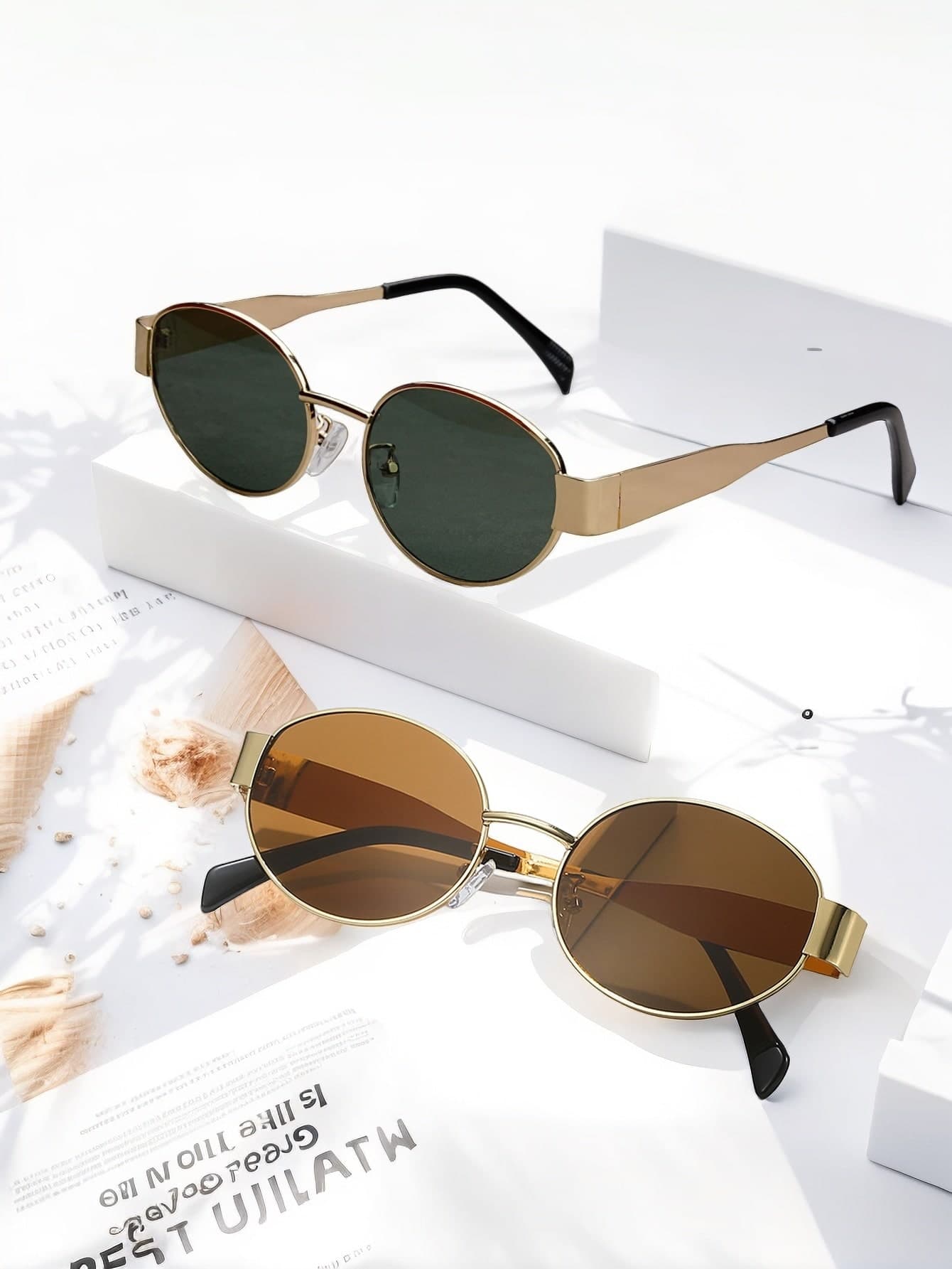 2pcs Retro Oval & Diamond Metal Frame Fashion Glasses, Bohemian Style Fashion Eyewear For Men & Women, Suitable For Daily Wear, Travel, Beach
