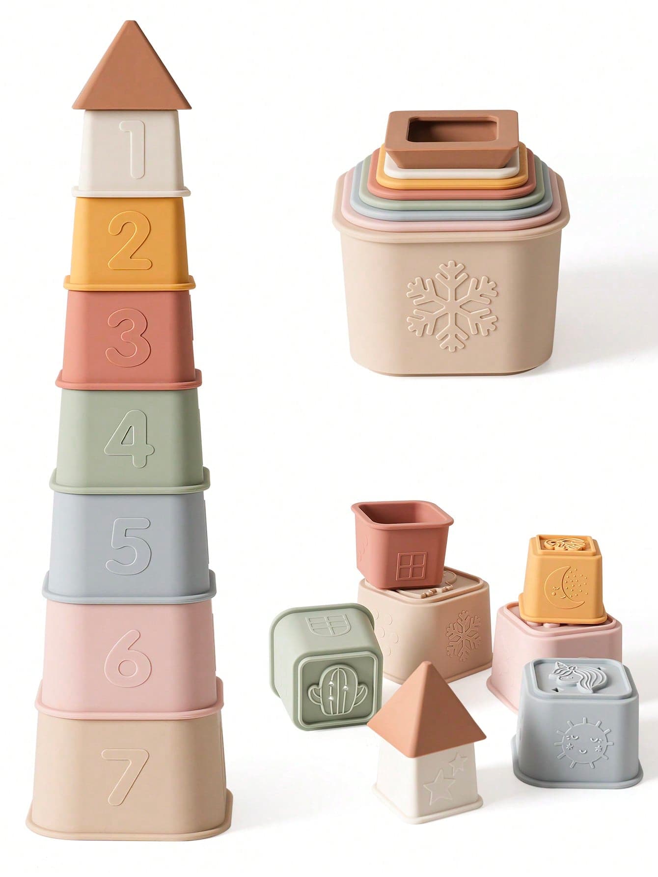 8pcs Baby Silicone Stacking Cups Set, Early Education Stacking Blocks, Silicone Stacking Toys For Toddlers