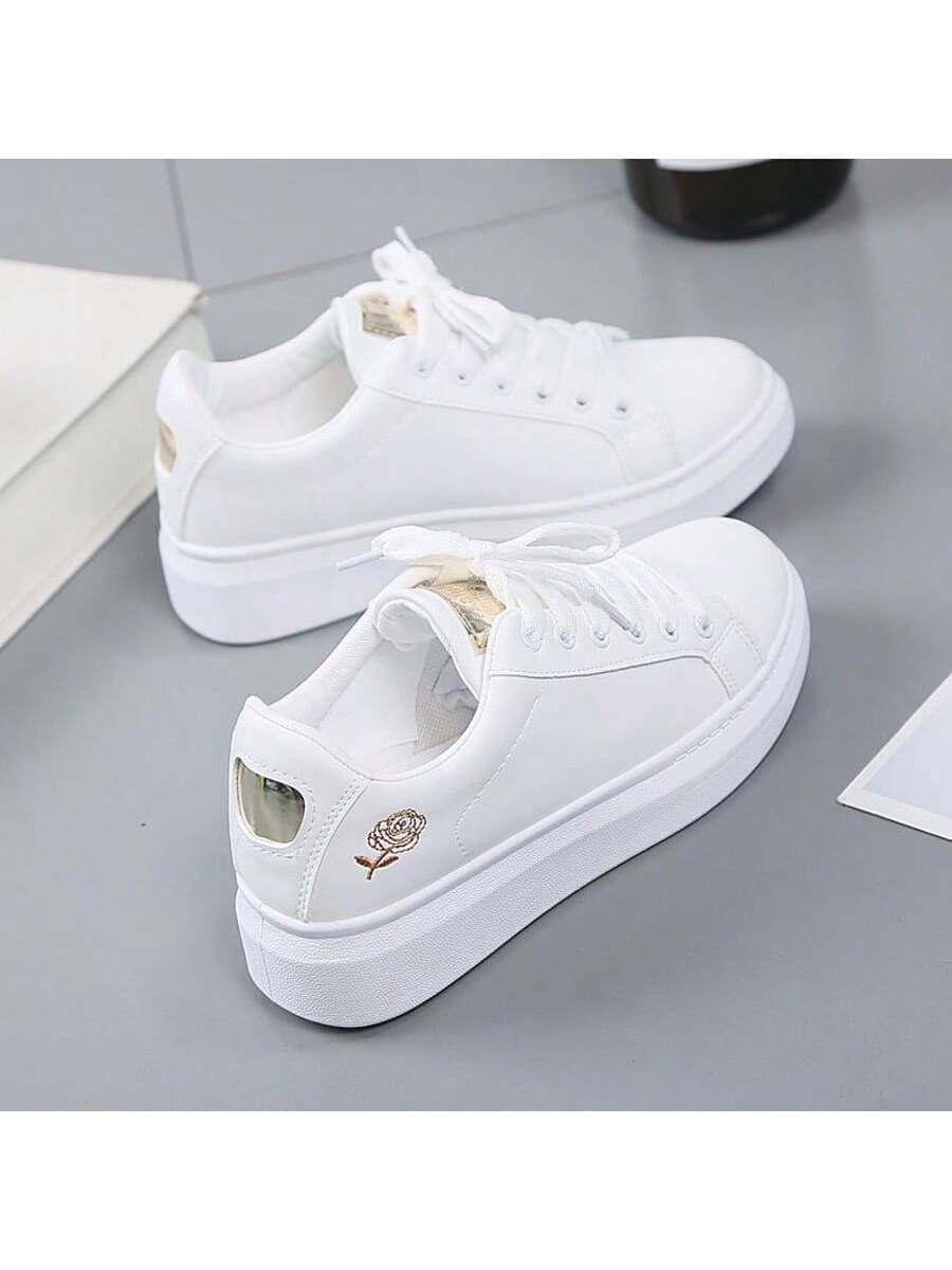 Korean Style Versatile Student Women's Flat Bottom Shoes, Fashion Sneakers, Low-Top Small White Casual Shoes, Suitable For Spring & Autumn