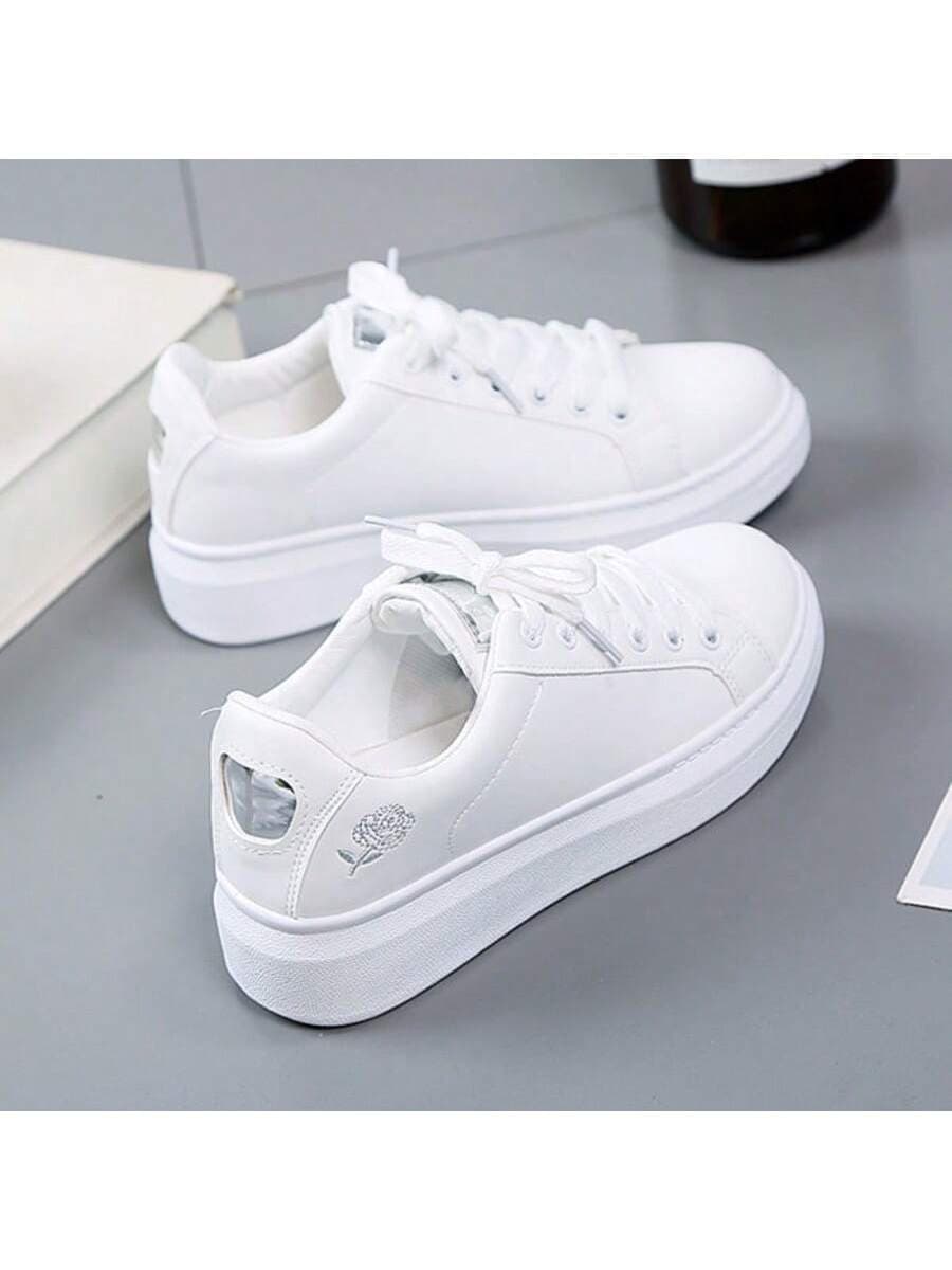 Korean Style Versatile Student Flat Skateboarding Shoes, Spring Autumn Fashion Sneakers Low-Cut White Casual Shoes
