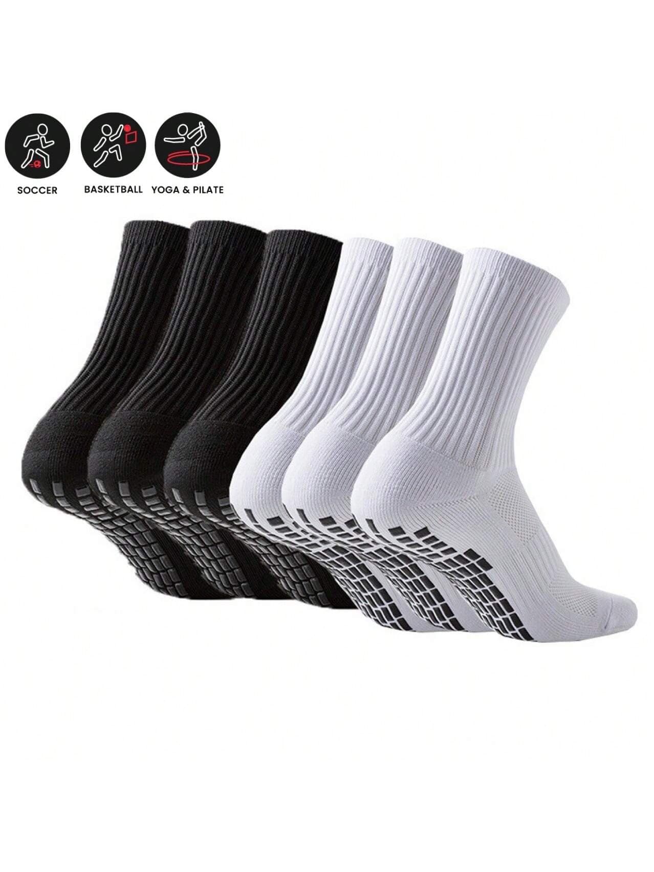 6 Pairs Anti-Slip Football/Sports Socks, Thickened Terry Cloth Bottom Sports Socks With Grip, Suitable For Running, Football, Basketball, Fitness (6/5/3/1 Pairs)