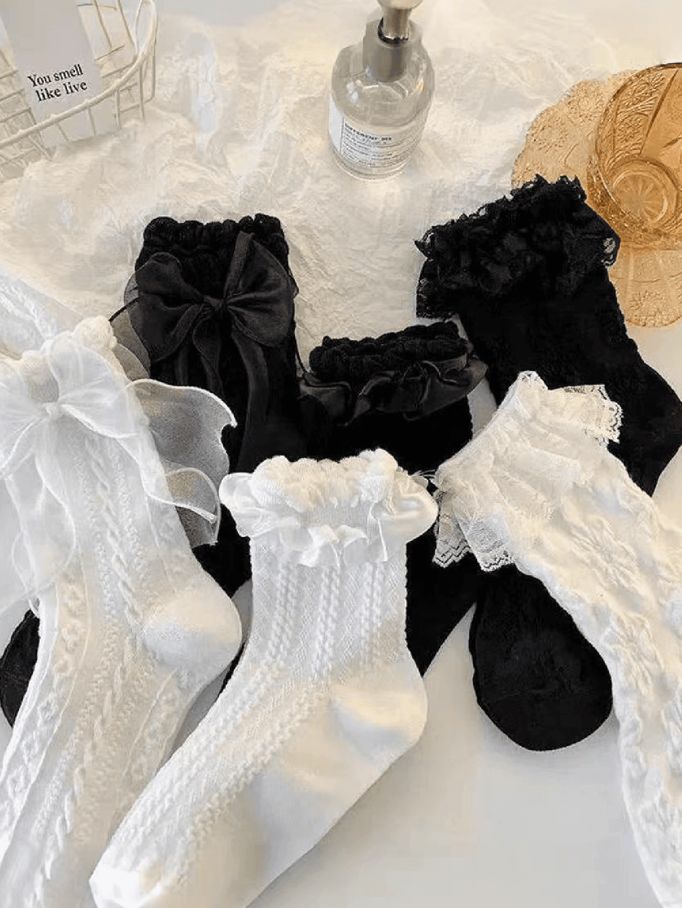 1/2/3/5/6/12 Pairs Lace Trim Cable Knit Lolita Mid-Calf Socks