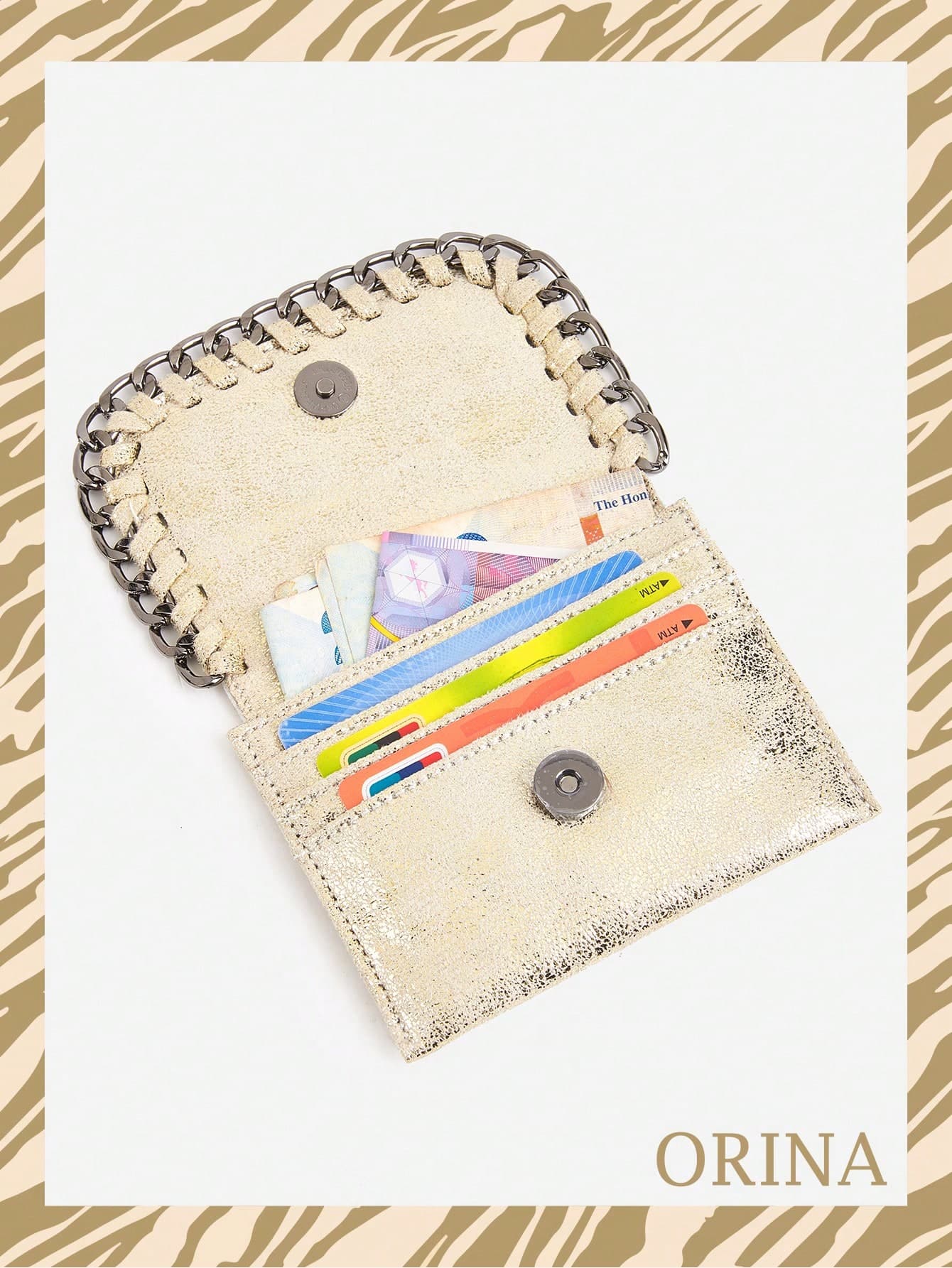 Fashionable Y2K Short Multi-Slot Minimalist Card Holder Coin Purse Rock Style Chain String Handheld Wallet