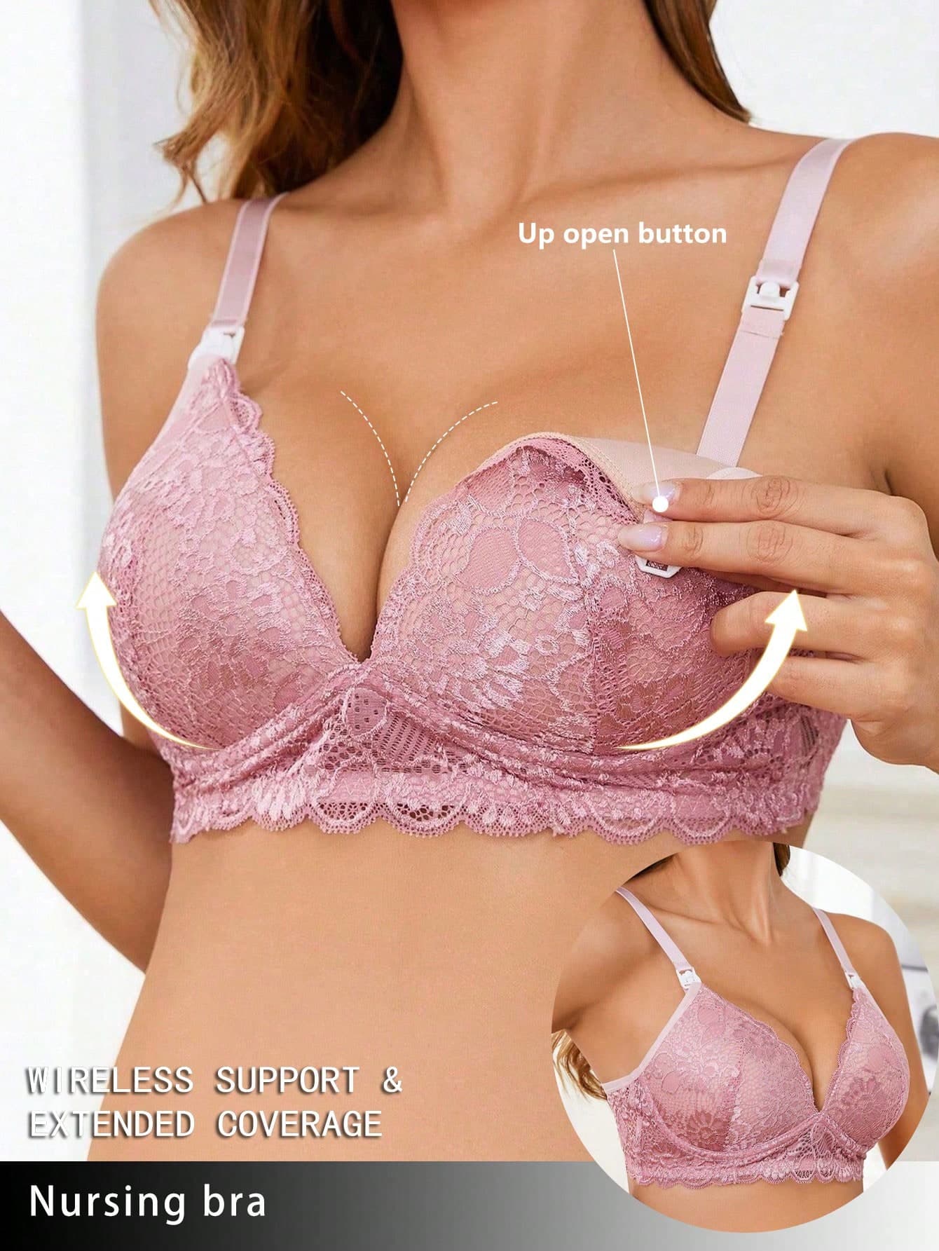 Maternity Elegant Solid Color Lace Button Down Underwear Sexy Nursing Bra