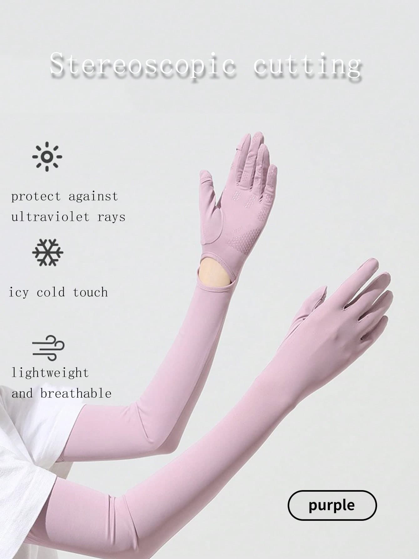 1pc New Women's Long Sunscreen Gloves, Essential For Summer. This Ice Silk Material Sleeve Can Effectively Block UV Rays. Suitable For Cycling And Driving, With Anti-Slip And Touch Screen Functions. The Extended Design Can Fully Cover The Arm, Making It An Ideal Choice For Outdoor Activities.