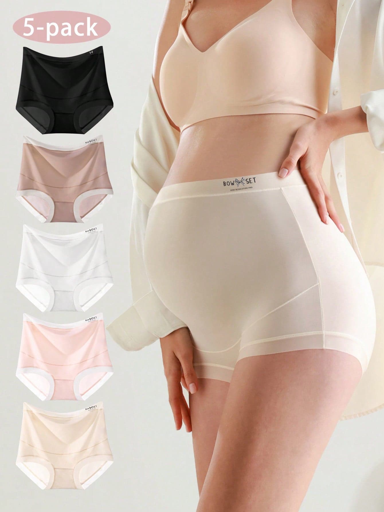5pcs/Pack Maternity Underwear, High Waist Belly Support Triangular Panties For Early, Mid And Late Pregnancy, Transparent Thin Style