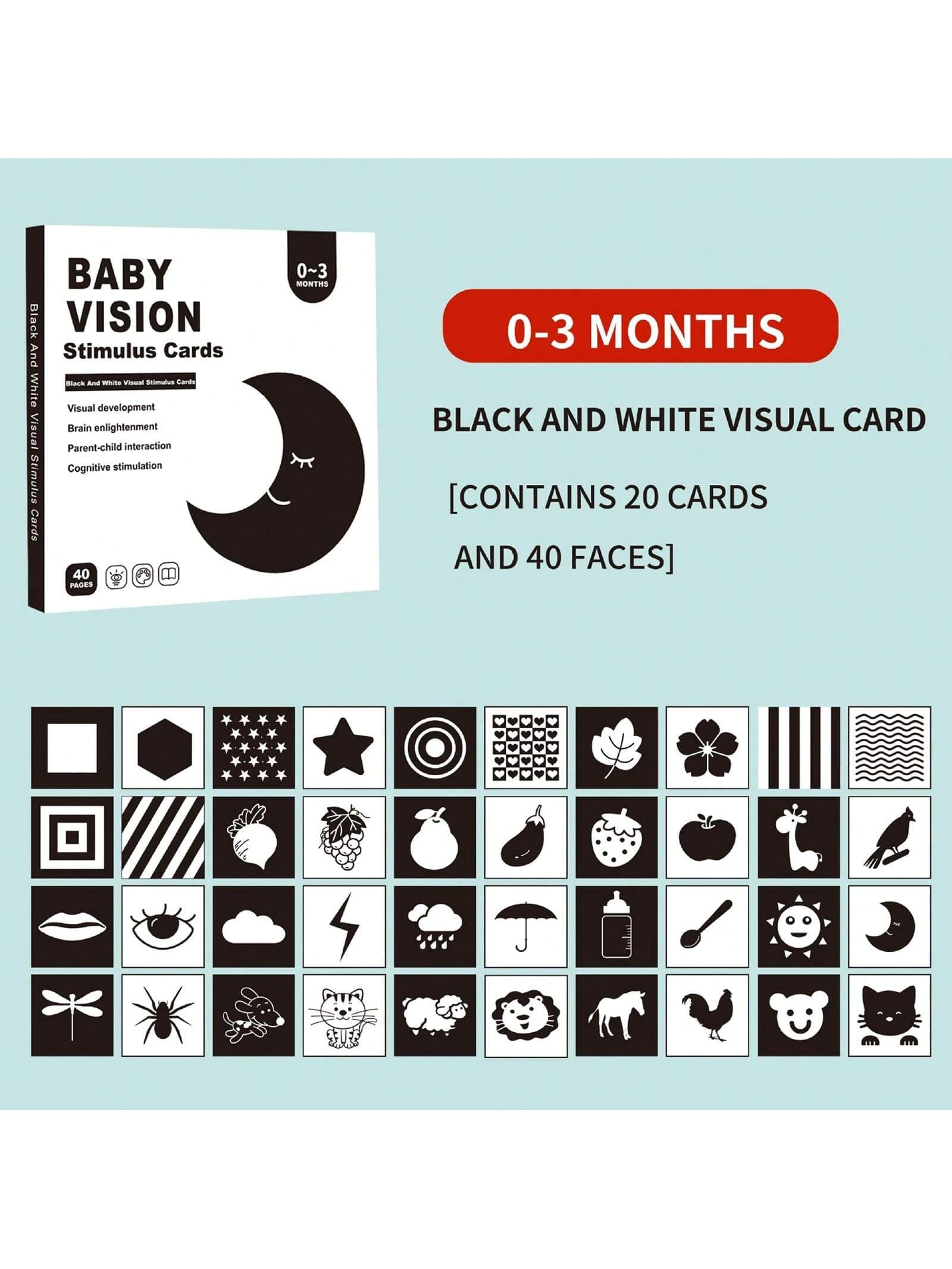 1pc 0-3 Months Baby Black & White Visual Stimulation Cards, Early Education Learning Flash Cards, Bilingual English, Suitable For Newborns, Infant Early Education Toys