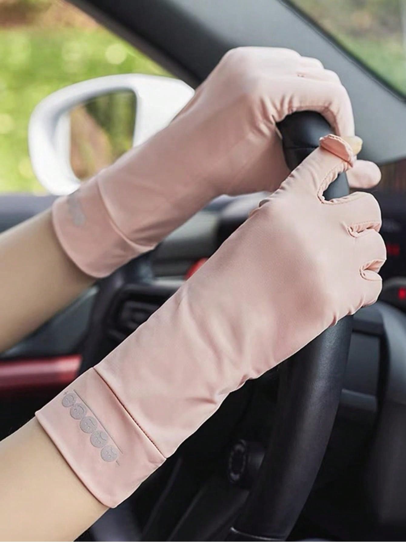 1 Pair Solid Color Casual Polyester Summer Sunscreen Gloves For Women, Suitable For Outdoor Sports, Driving, Cycling, Anti-Slip Touch Screen, Sun Protection