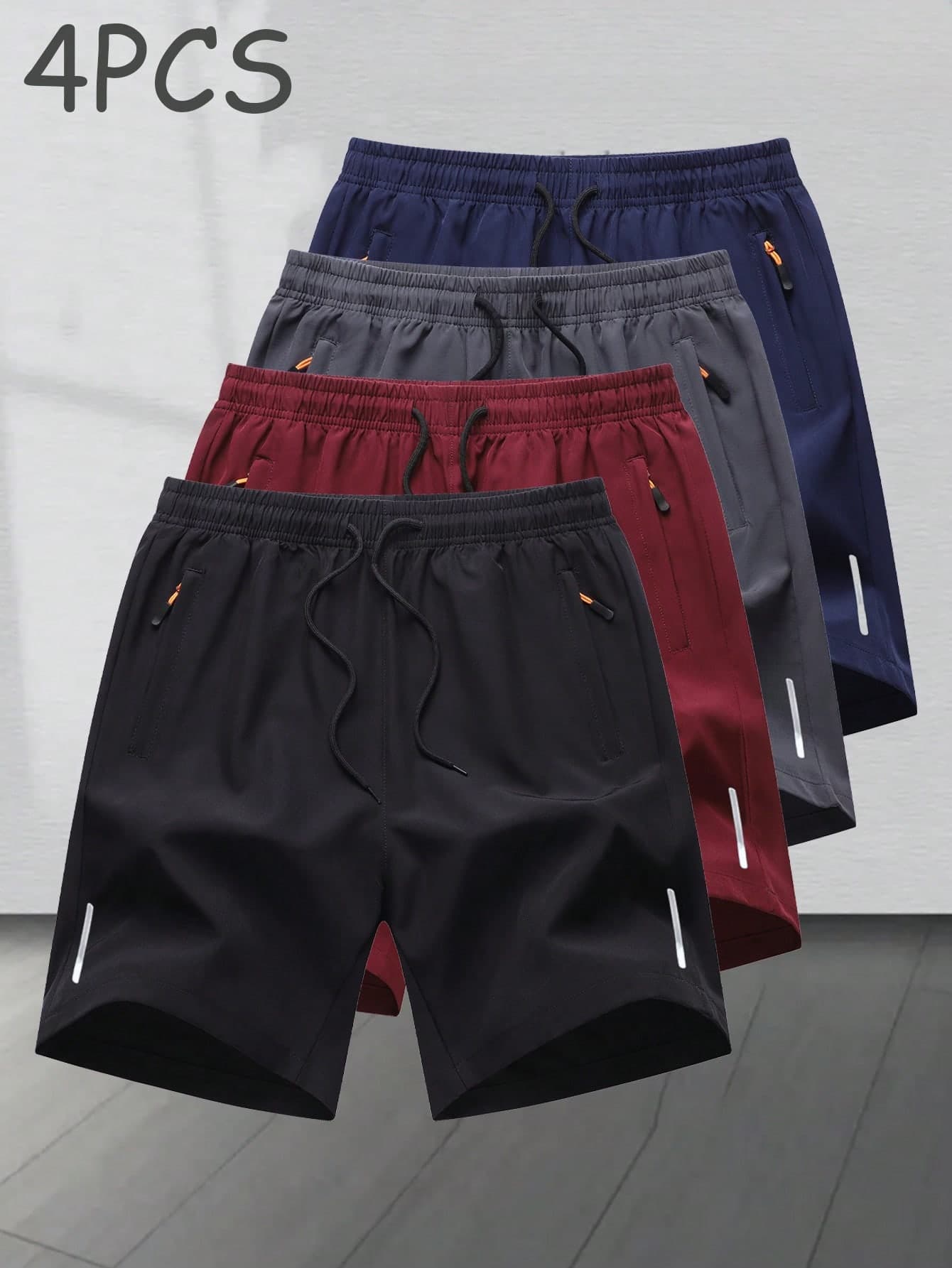 4pcs/Set Men's Casual Sports Shorts, Loose Running Fitness Training BreathableBermuda Shorts, Outdoor Beach Pants