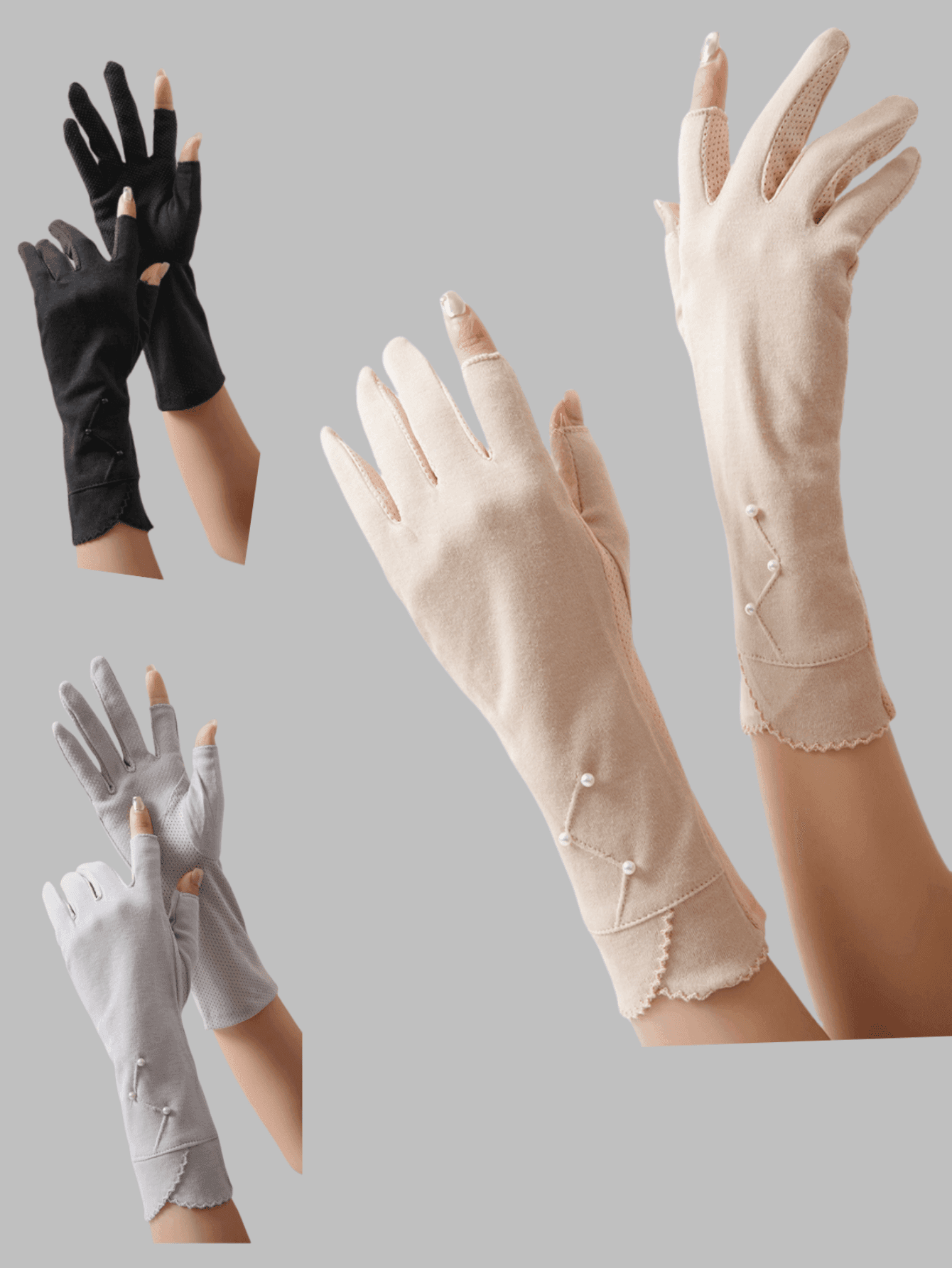 1 Pair Women's Extra Long Pearl Sunscreen Anti-Slip Fingerless Gloves, Casual Boho Party Cute Street Elegant Ruffle Edge Cycling Gloves, Suitable For Single's Party, Birthday, Social Events, Daily Wear, Spring/Summer