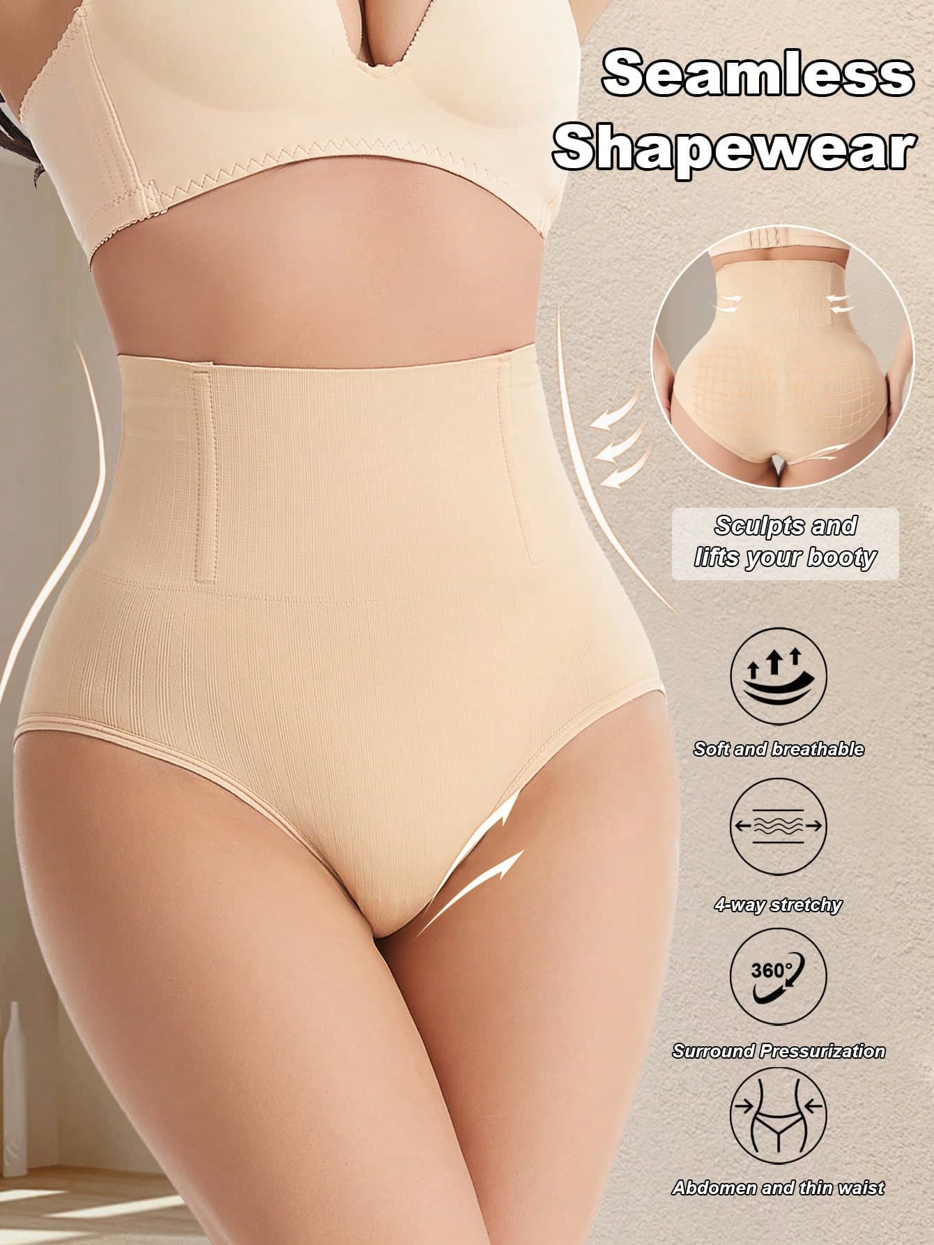 High Waist Shaping Panties, Seamless Tummy Control Underwear, Waist Cincher Shapewear, Slimming Butt Lifting Briefs For Women