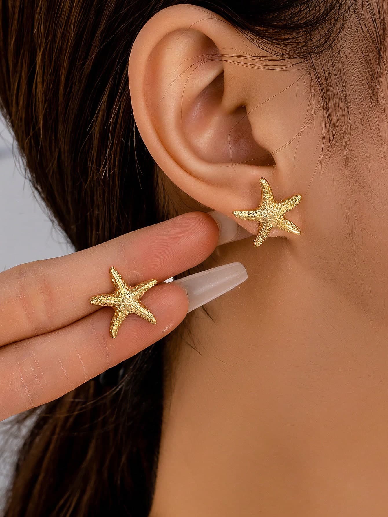 1 Pair Geometric Pearl & Starfish Design Stud Earrings, Minimalist & Practical Multifunctional