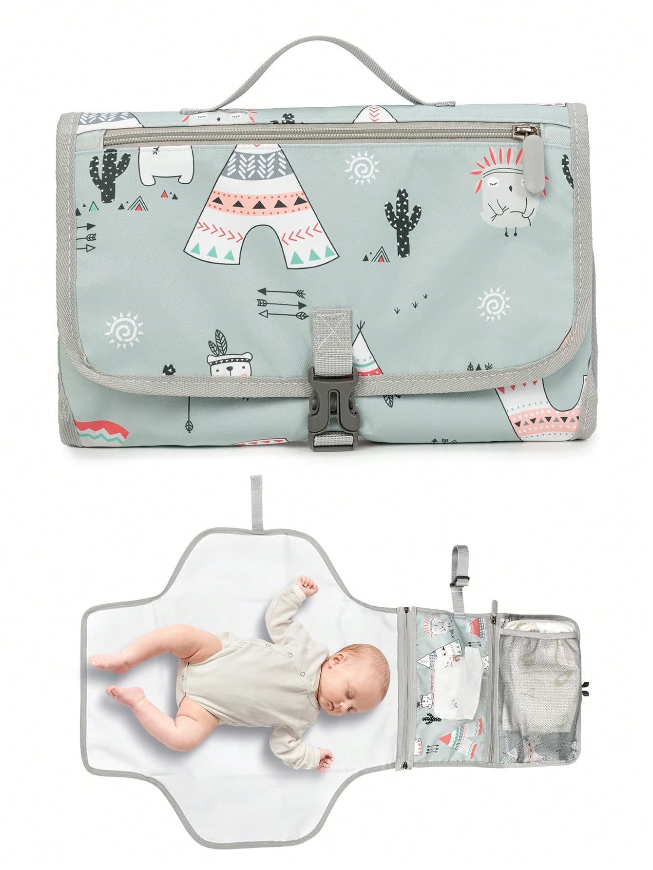 Baby Portable Diaper Changing Pad - Baby Diaper Changer Travel Bag With Wipes Pocket, Smart Design Portable Changing Mat, Infant Travel Station Kit, Gift For Newborn Girl & Boy - Grey, Classic