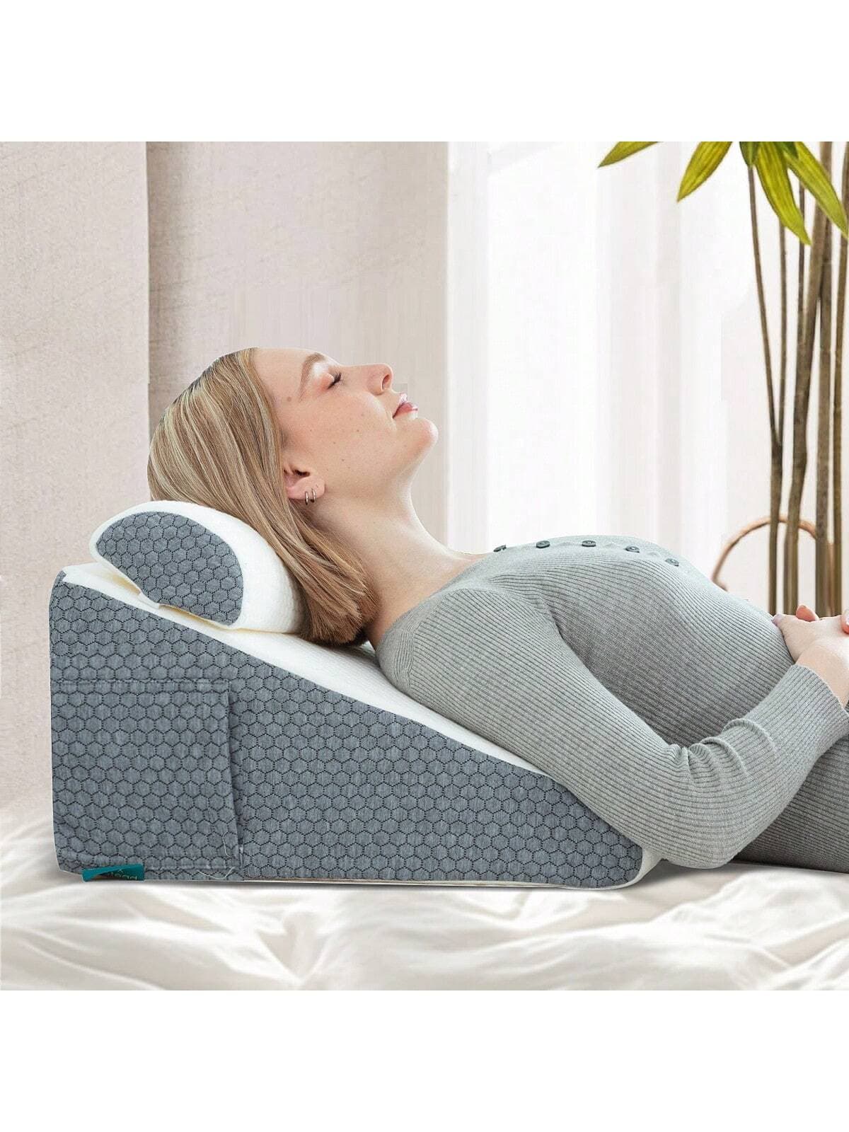 Memory Foam Wedge Pillow Set, For Back, Leg & Knee - Triangle Pillow With Removable Covers (Link 1 - 1pc 15*6*3 Inches) (Link 2 - 2pcs 20*20*10 Inches + 15*6*3 Inches)