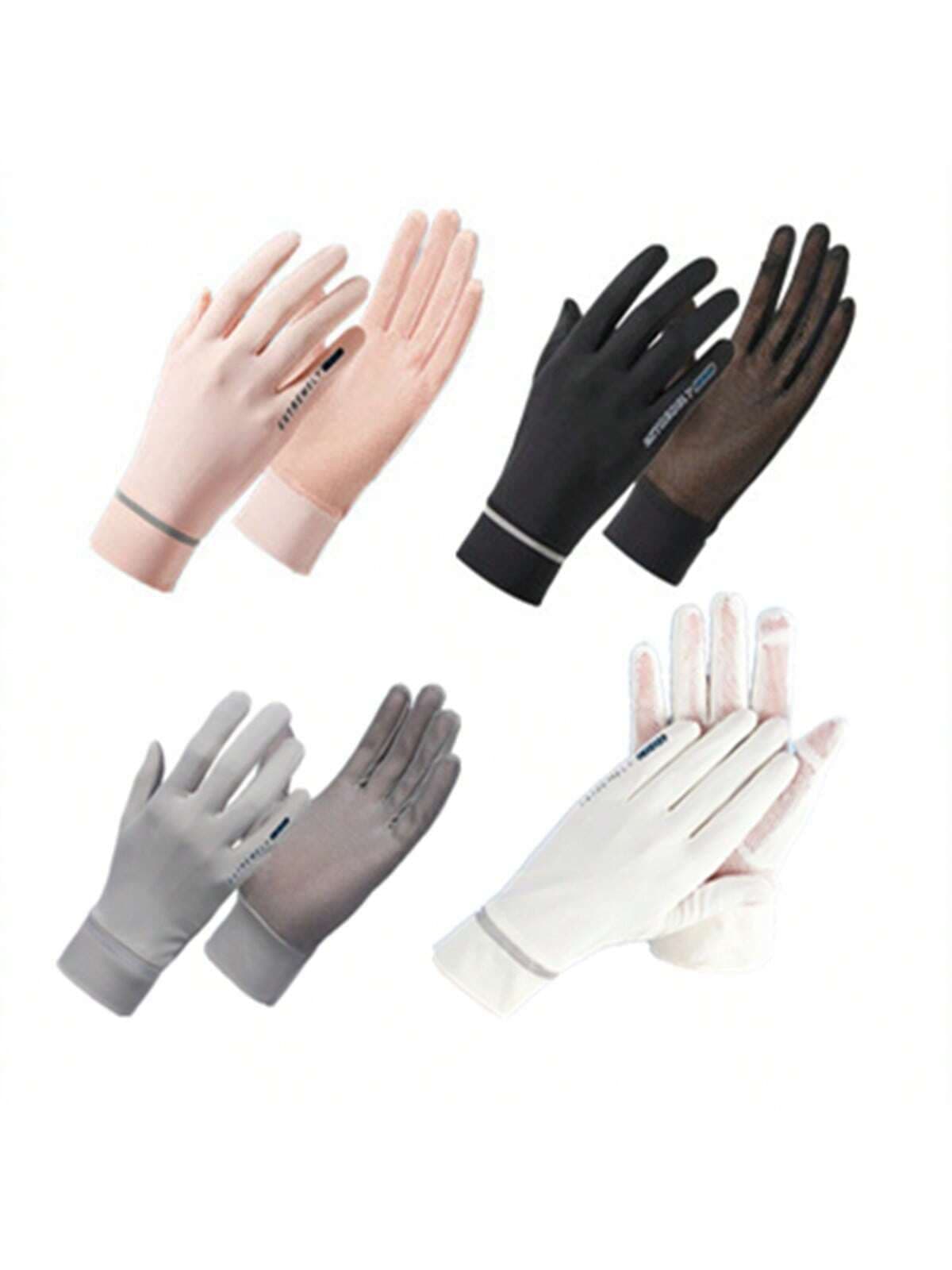 1 Pair Women's Ice Silk Sunscreen Gloves, Backhand Printed Decor, Fishnet Palm Fabric, Right Hand Index Finger & Thumb Flip-Top Touch Screen, Outdoor Sports Casual, Walking
