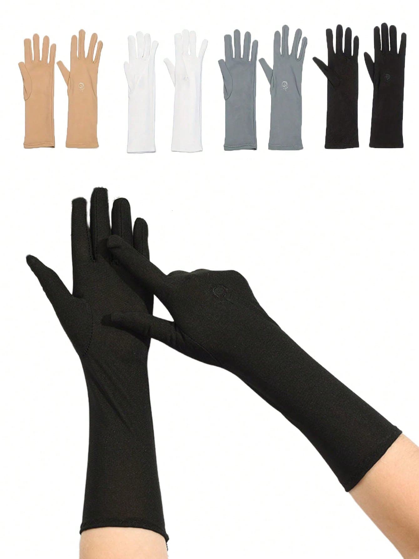 Mid-Length Embroidered Small Flower Elastic Milk Silk Gloves For Women's Spring And Summer Thin Driving And Cycling Sun Protection Gloves