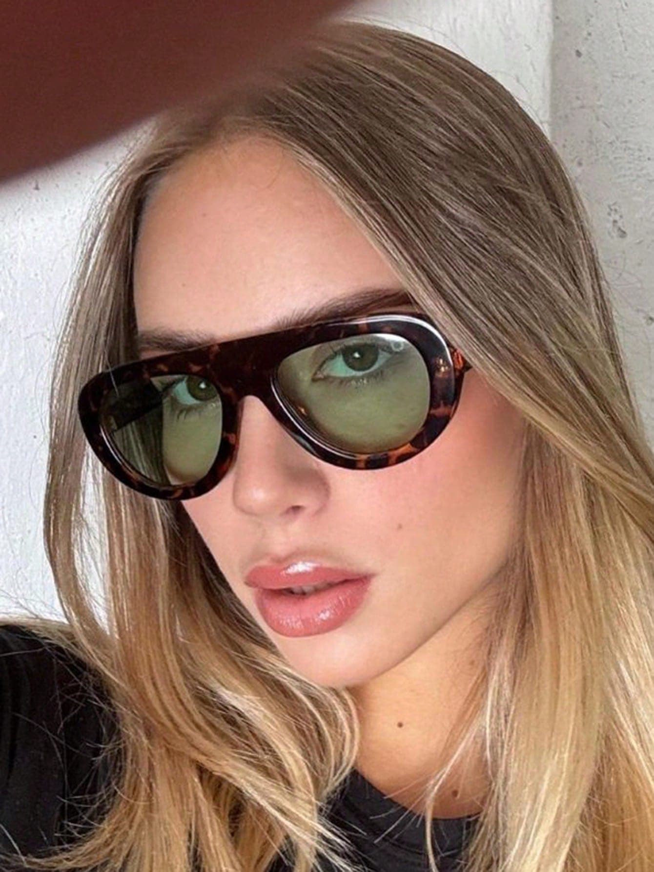 1 Pair Women's Leopard Print Round PC Frame Retro Beach Resort Fashion Glasses, Suitable For Summer Beach Vacation, Outdoor Activities And Travel