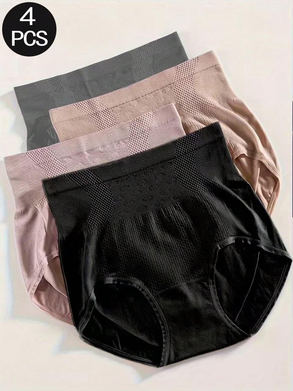 4pcs Women's Solid Color High Waist Butt Lifting Control Panties, Suitable For Daily Wear And Shaping Tight Short Underwear