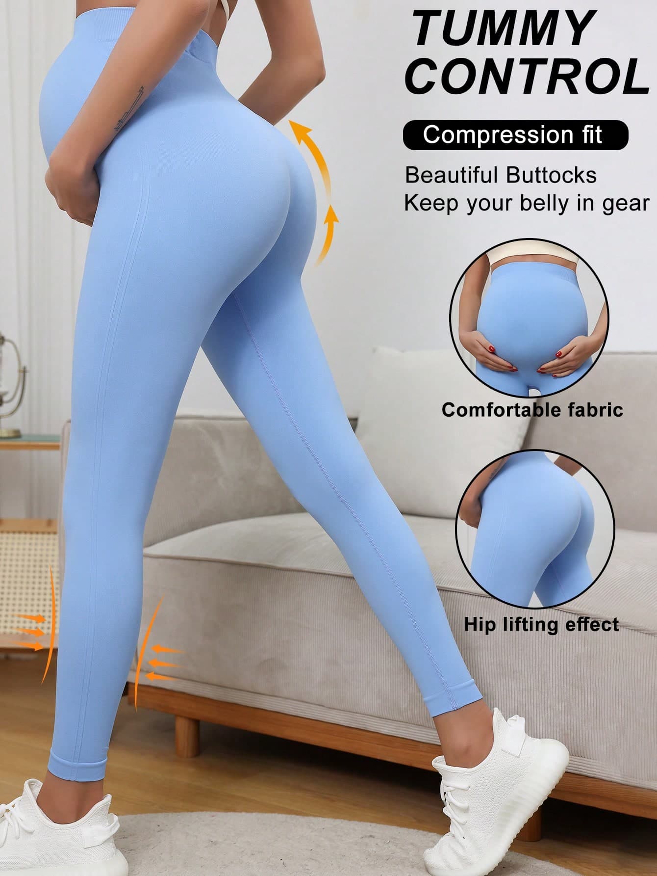 Pregnant Women Seamless High Waist Elastic Solid Color Leggings, Suitable For Casual Daily Wear Spring
