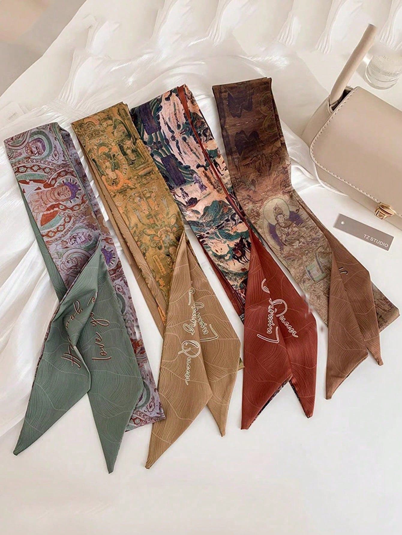 4pcs Women's New Chinese Style Retro Print Scarf Headband,Casual Elegant Daily Wear,Dating,Travel,Versatile Gift Hair Band