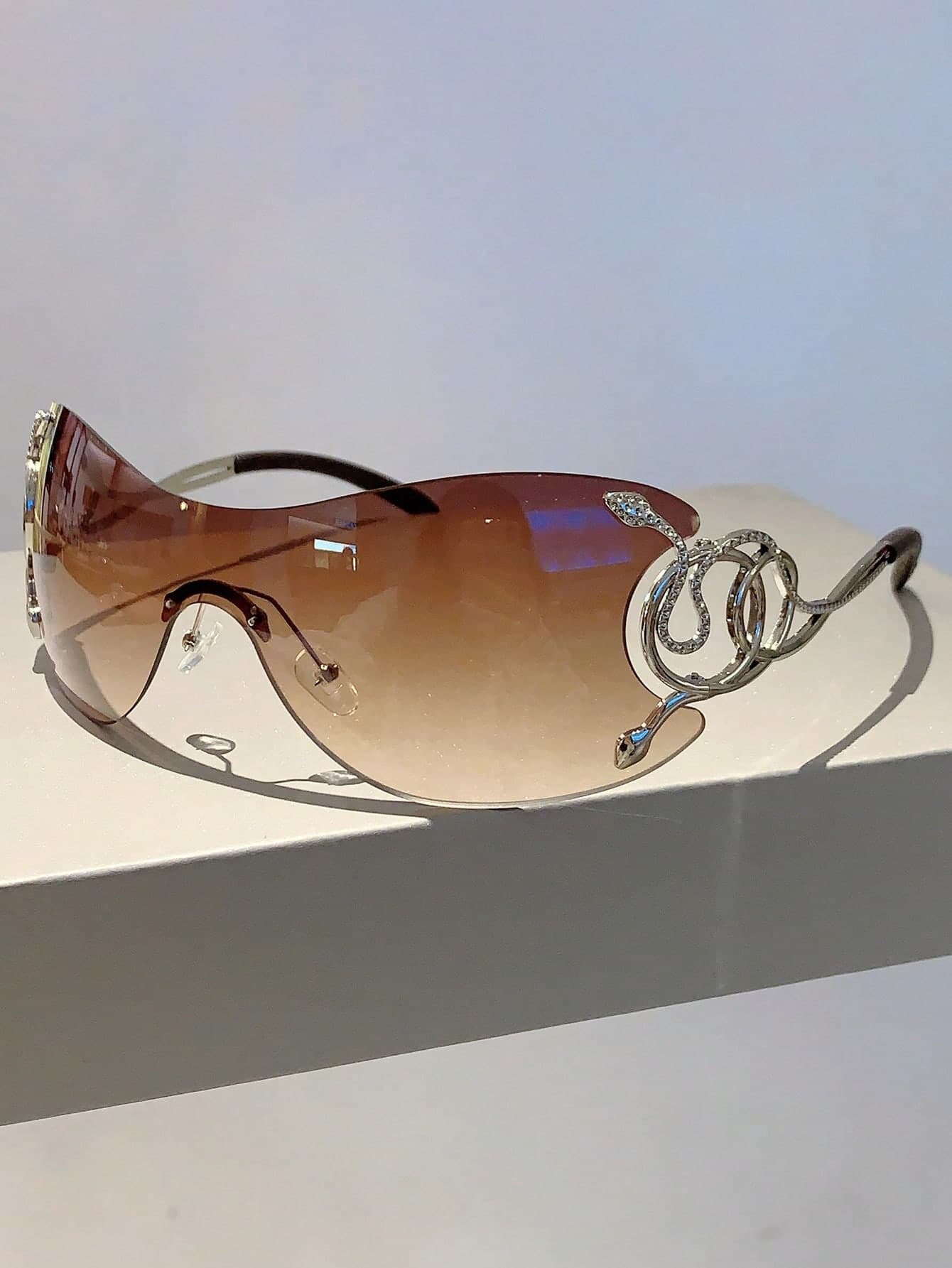 1pc Women's Y2K Style One-Piece Lens Fashion Glasses With Silver Snake Decor, Fashion Eyewear Suitable For Outdoor, Cycling, Beach, Party, Travel For Summer Beach Vacation,Outdoor,Travel Preppy Style For Back To School